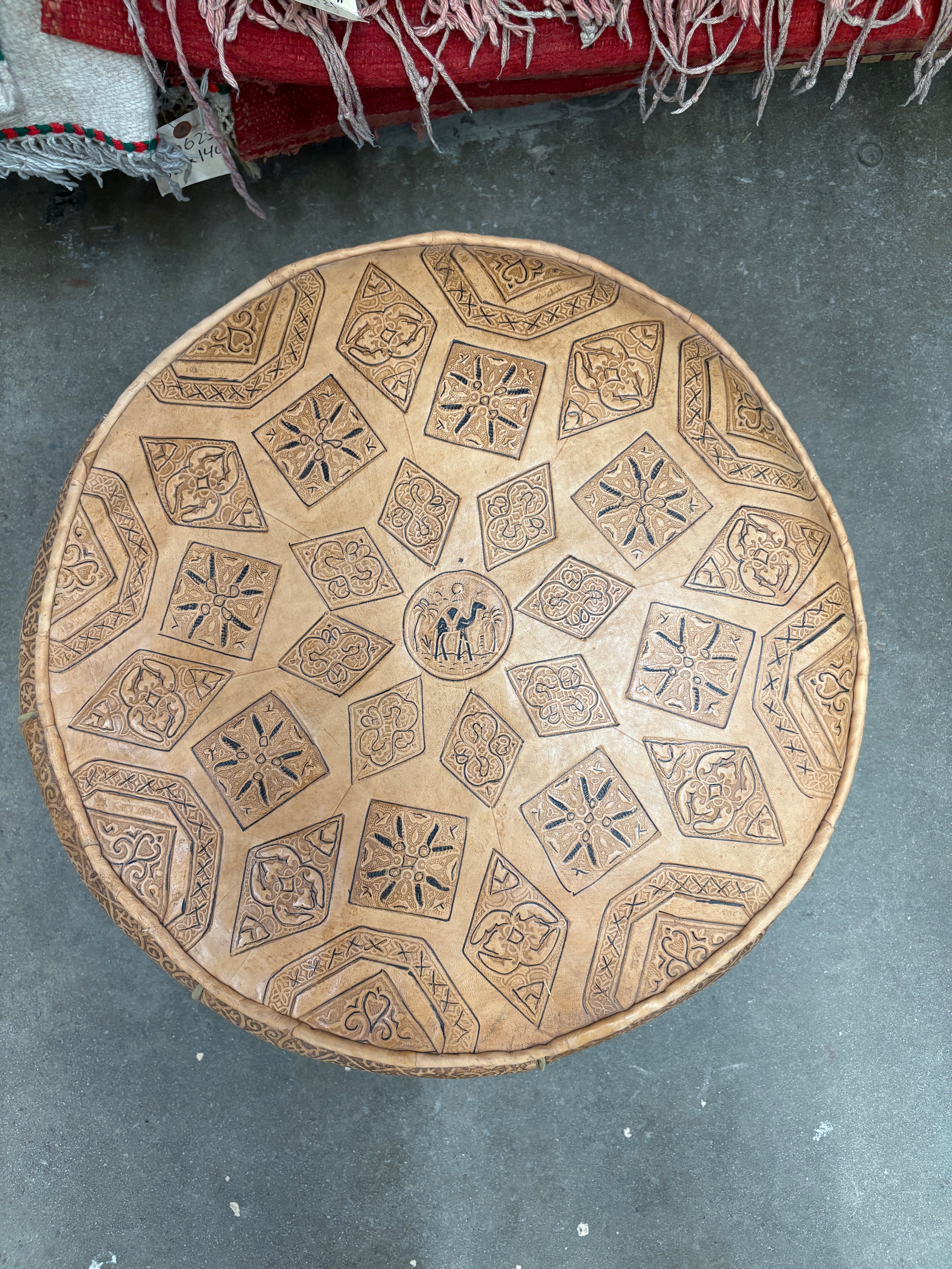 Carved Premium Leather Pouf