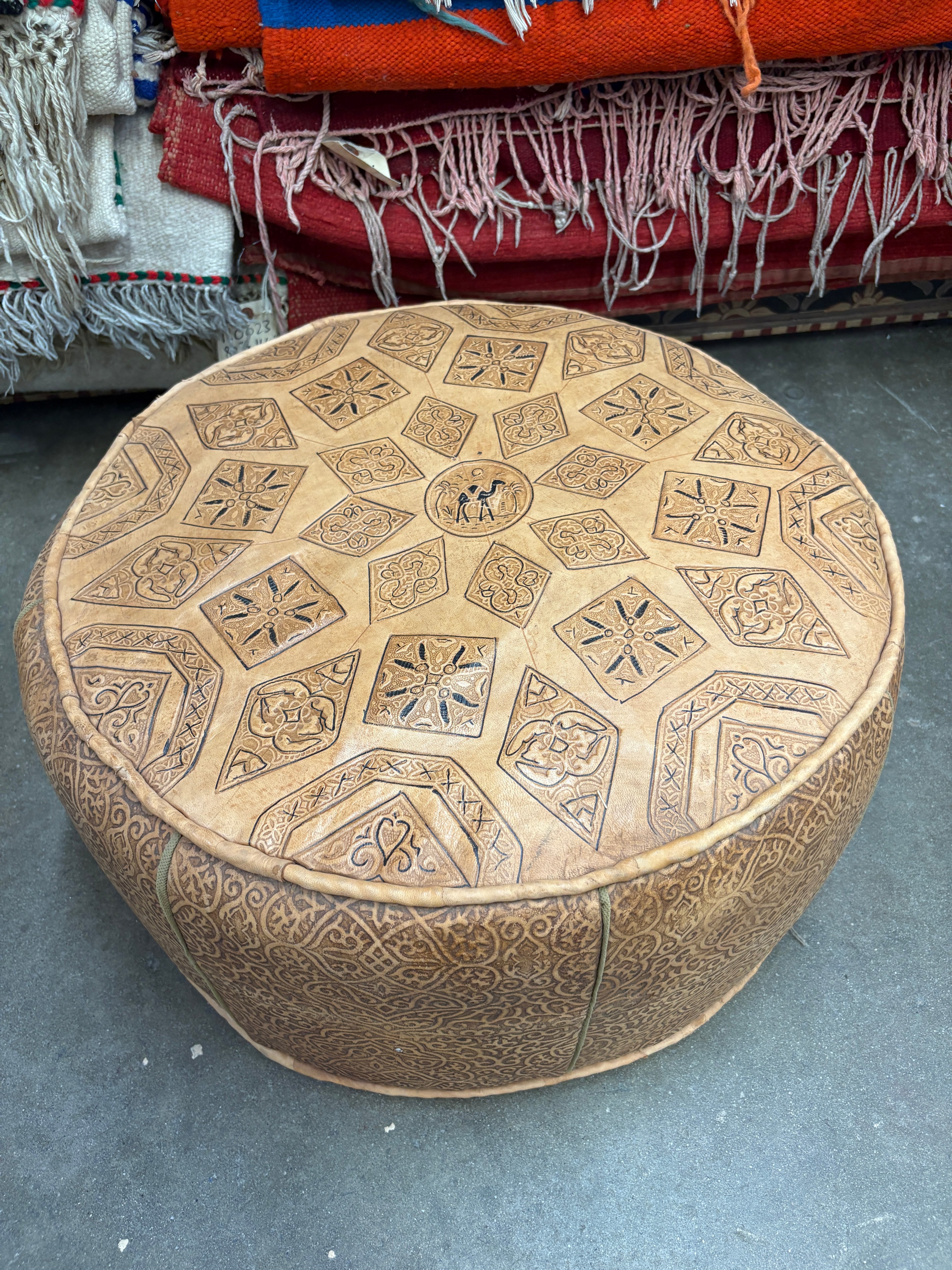 Carved Premium Leather Pouf