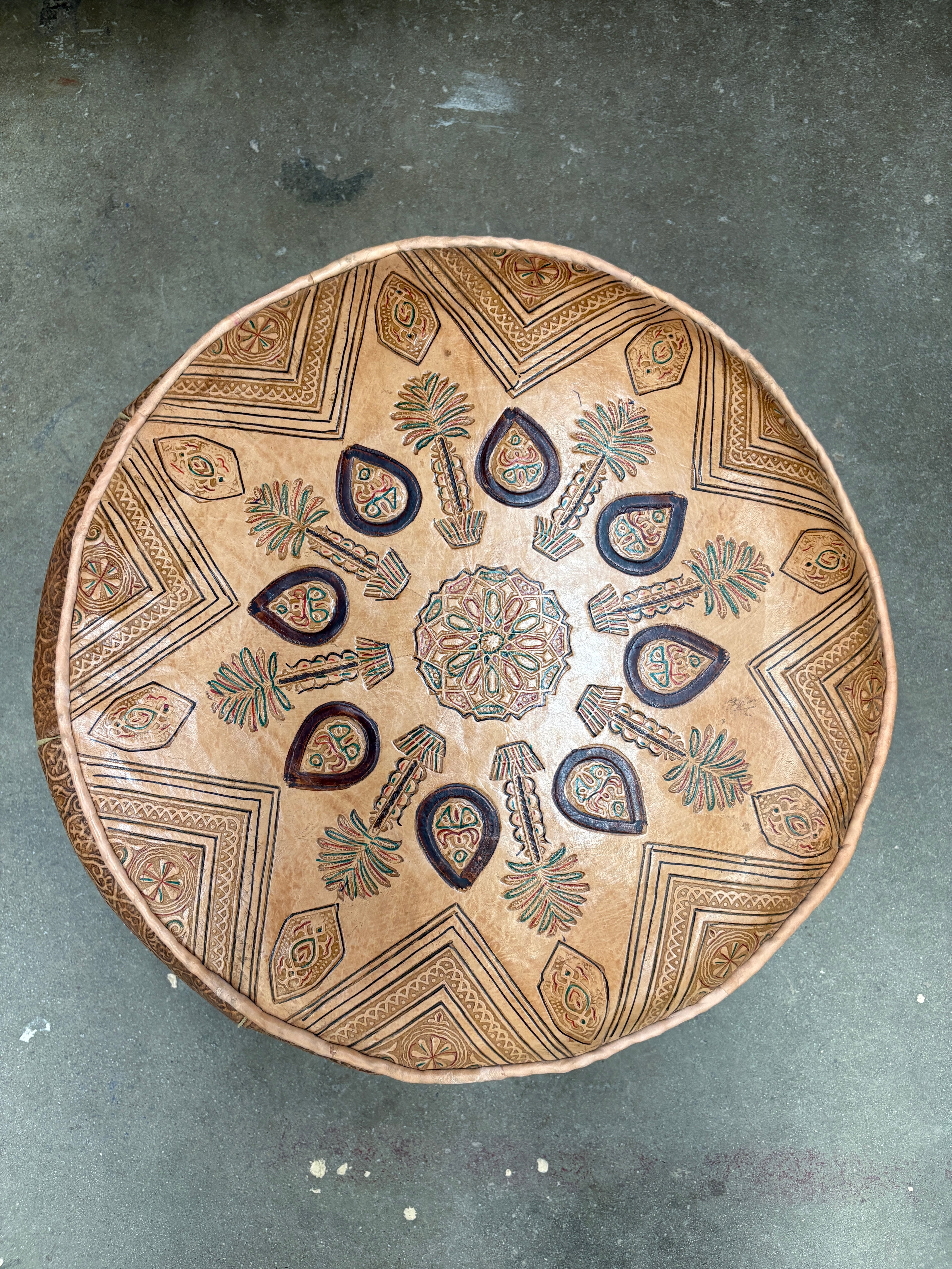 Carved Premium Leather Pouf