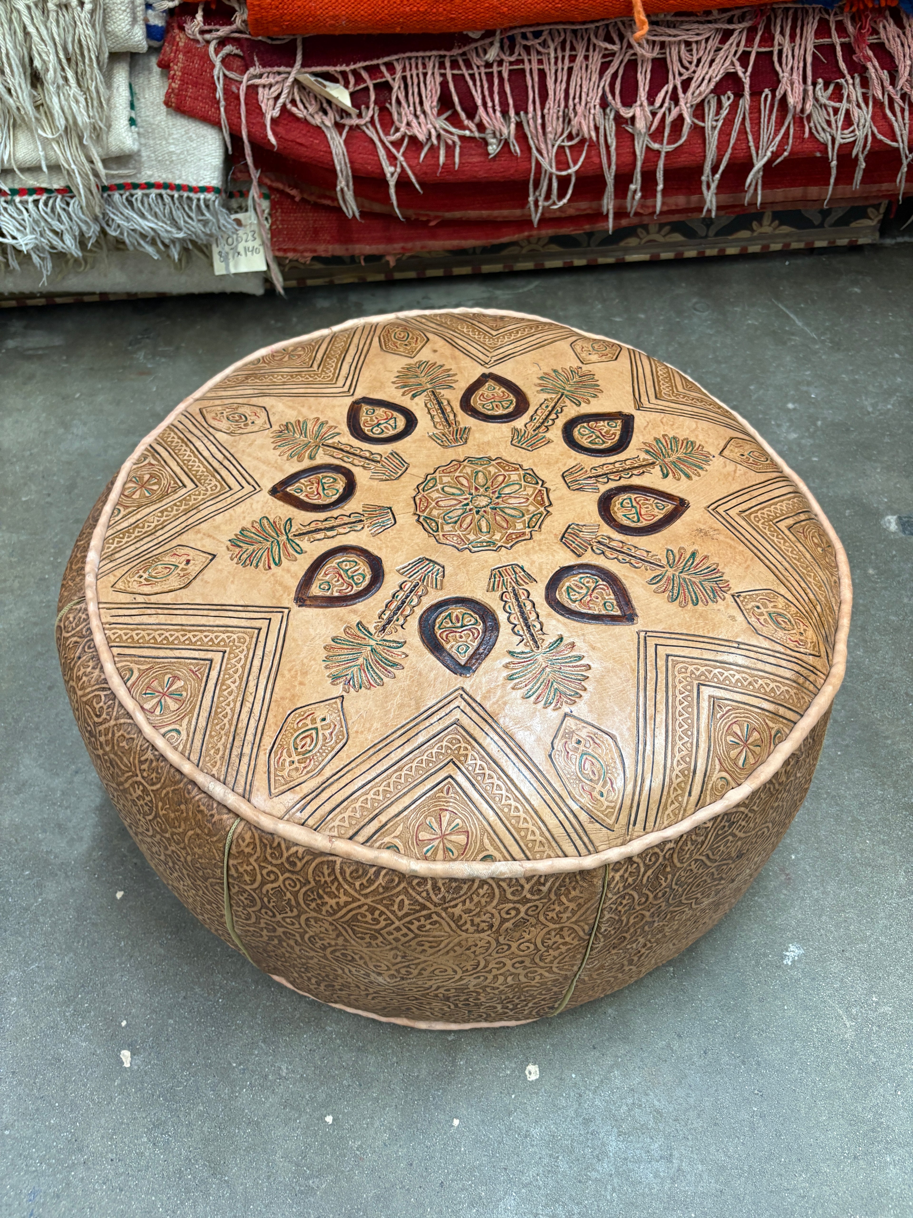 Carved Premium Leather Pouf
