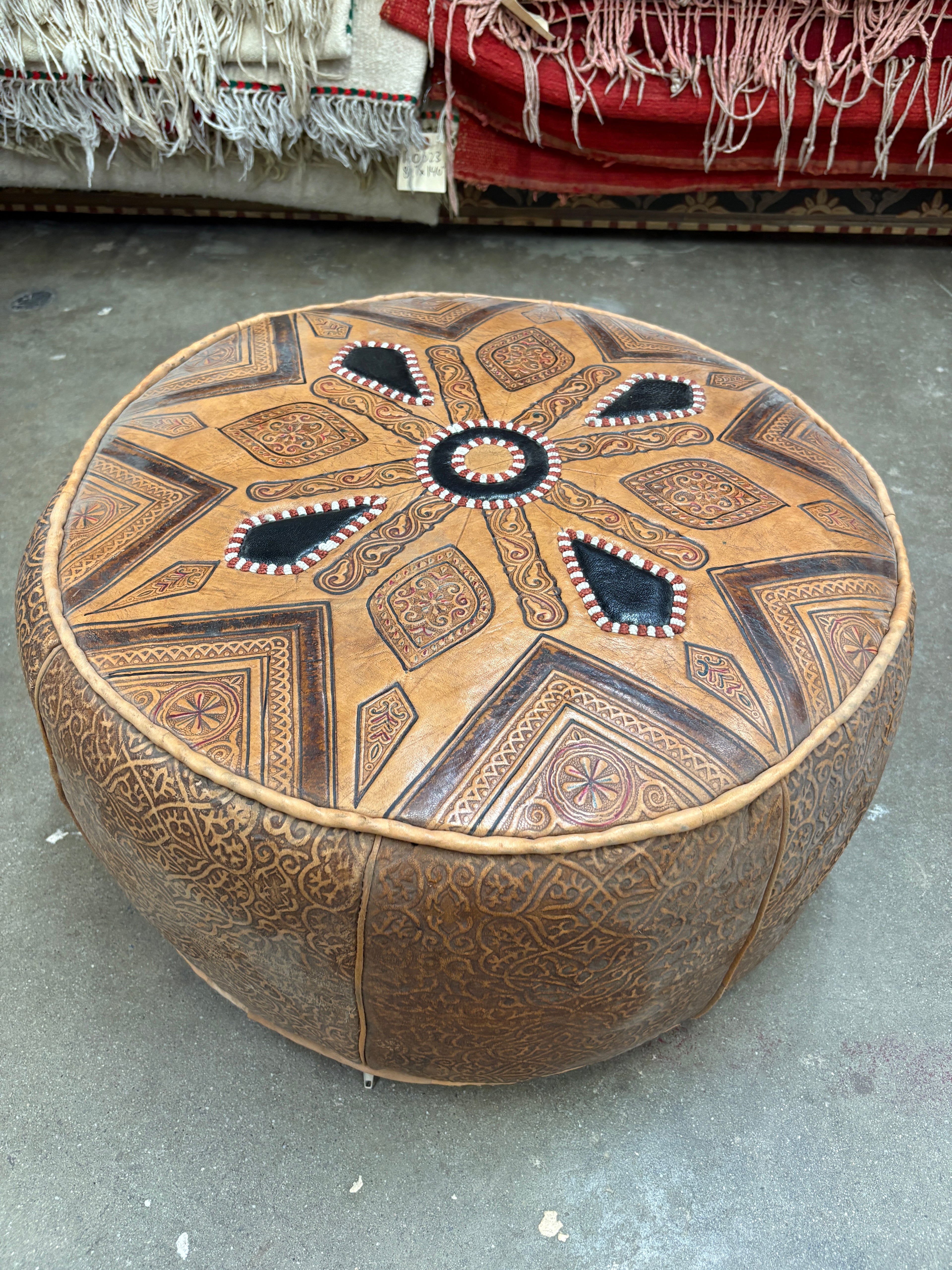 Carved Premium Leather Pouf