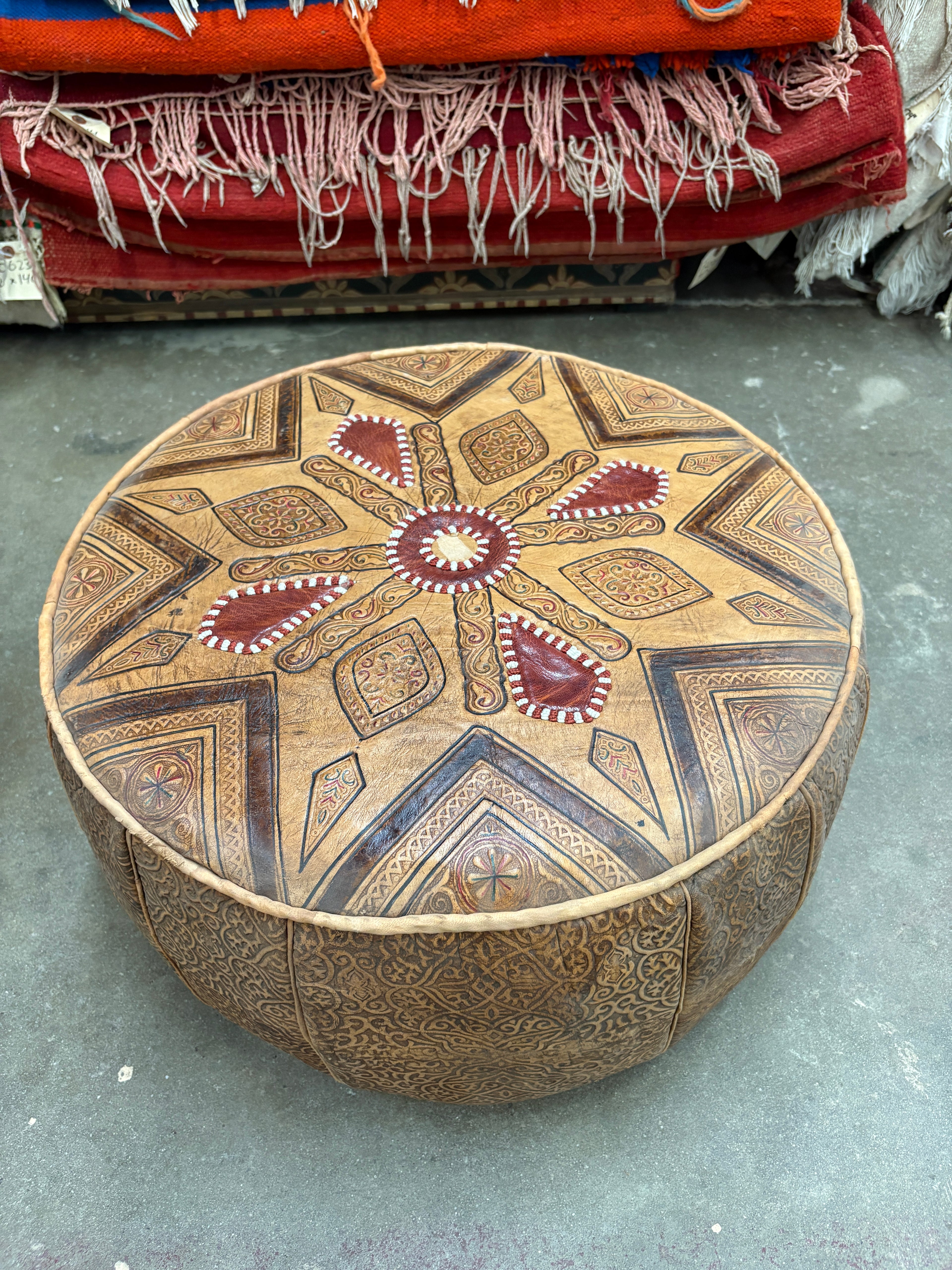 Carved Premium Leather Pouf