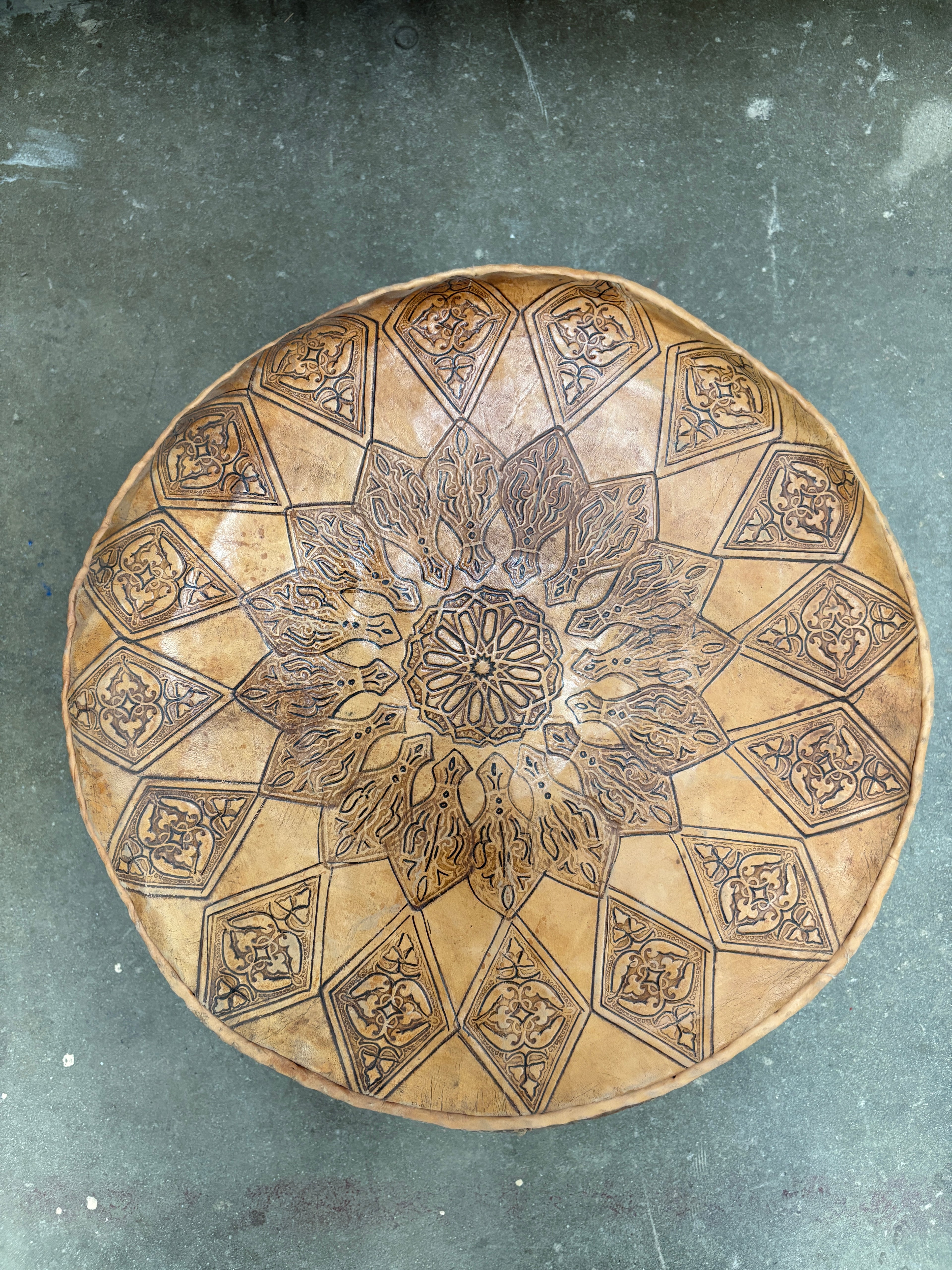 Carved Premium Leather Pouf