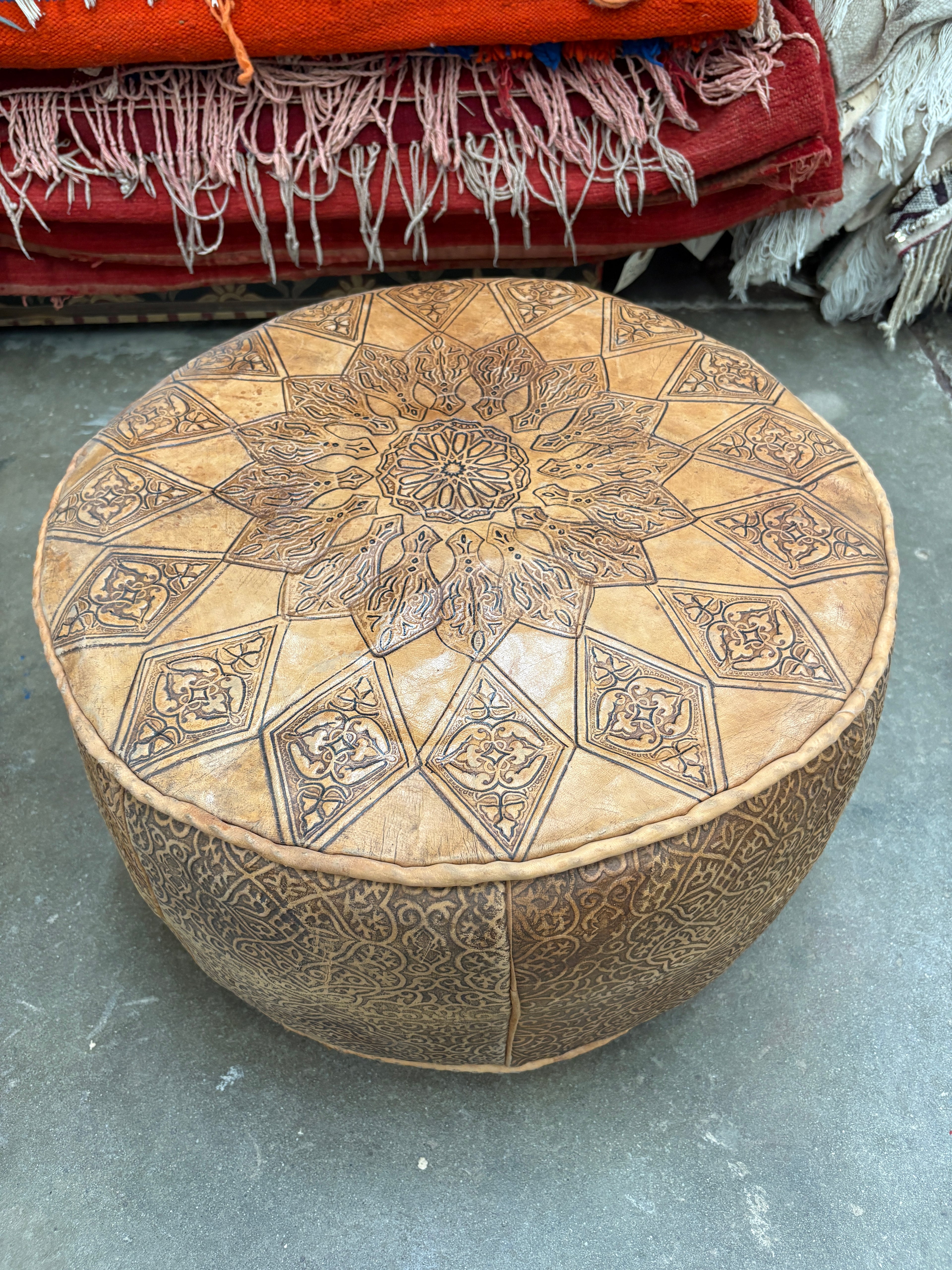 Carved Premium Leather Pouf