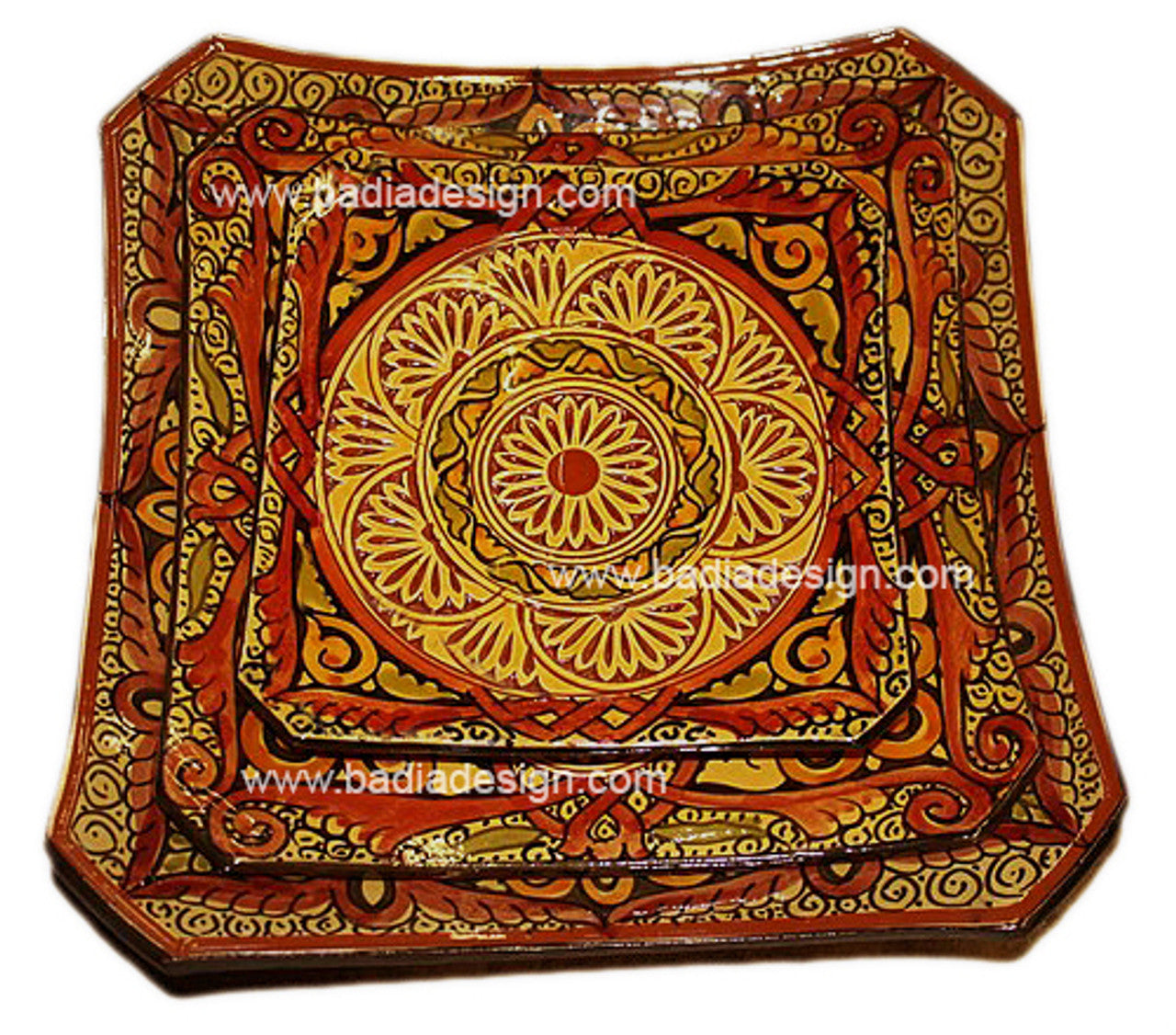 Yellow Hand Painted Carved Ceramic Square Plate