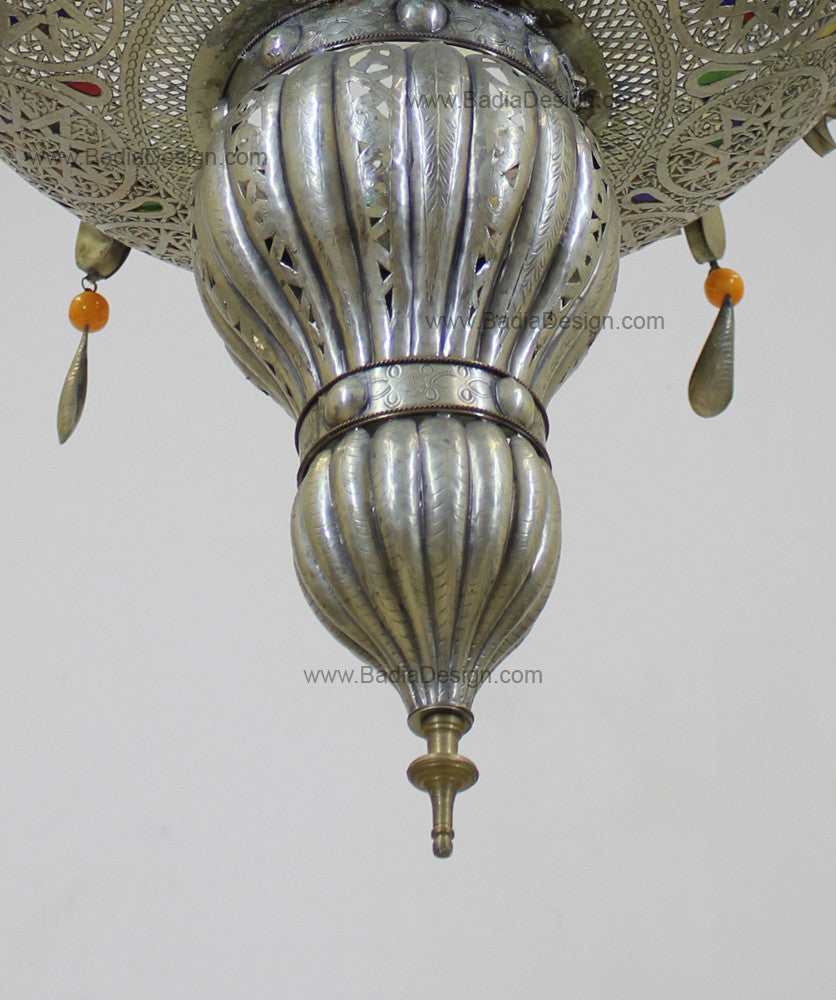 Moroccan Silver Chandelier with Multi-Color Glass Eyelets