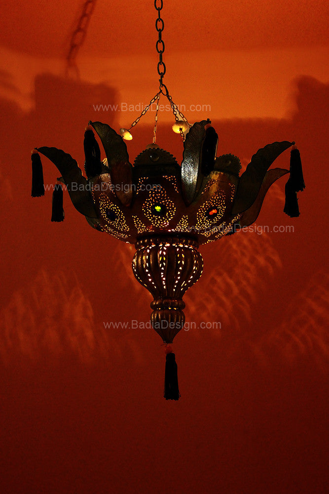 Moroccan Silver Chandelier with Multi-Color Glass Eyelets