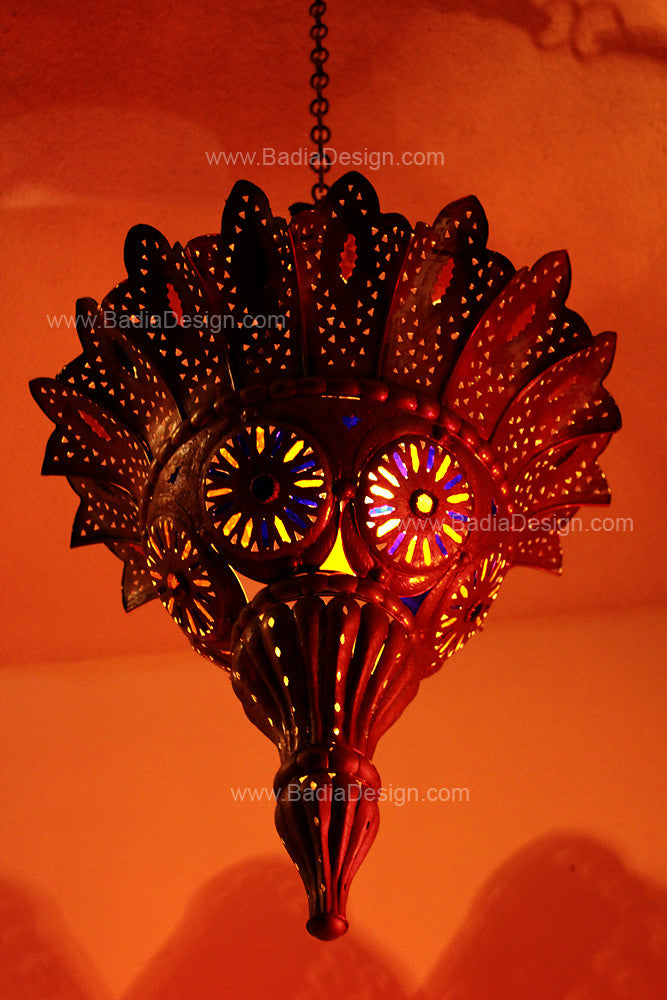 Silver Chandelier with Multi-Color Glass