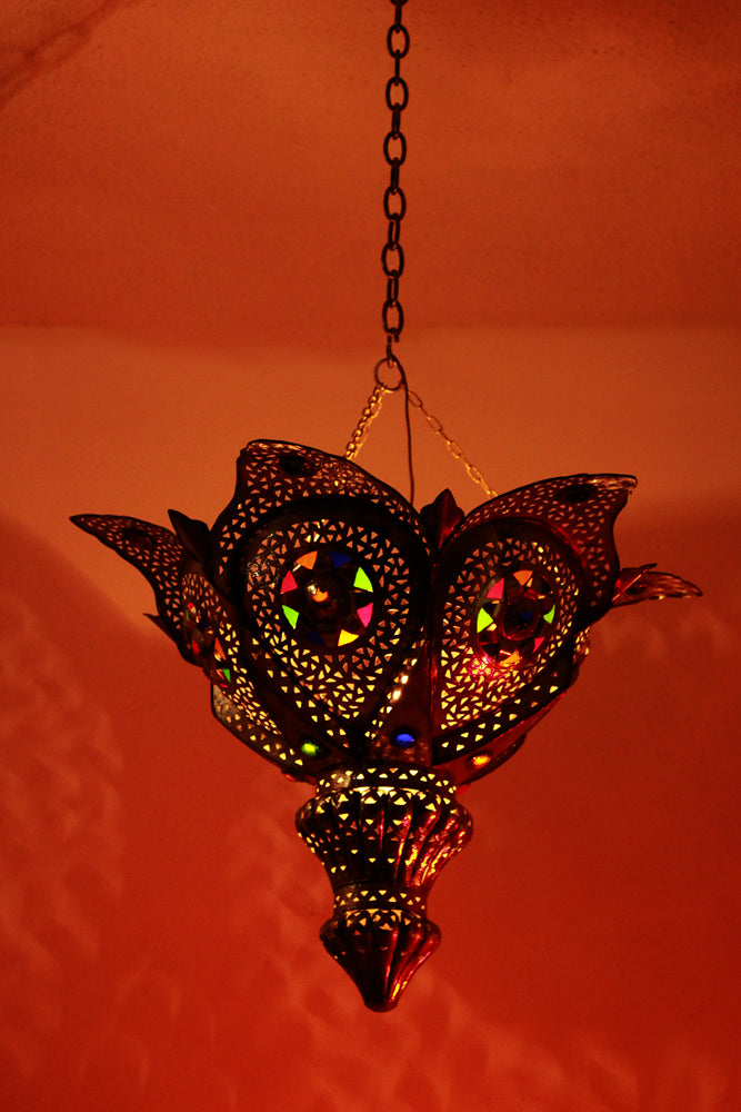 Silver Chandelier with Multi-Color Glass