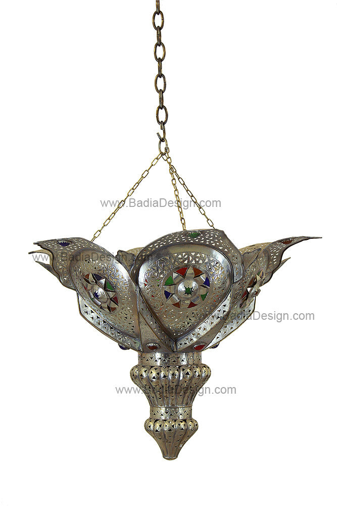 Silver Chandelier with Multi-Color Glass