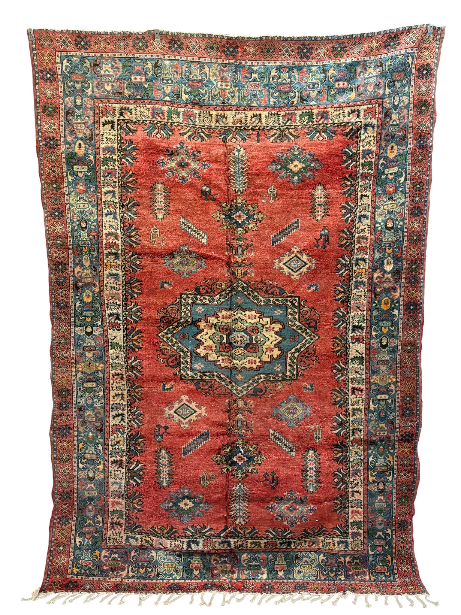 Vintage Red and Blue Rabat Rug
