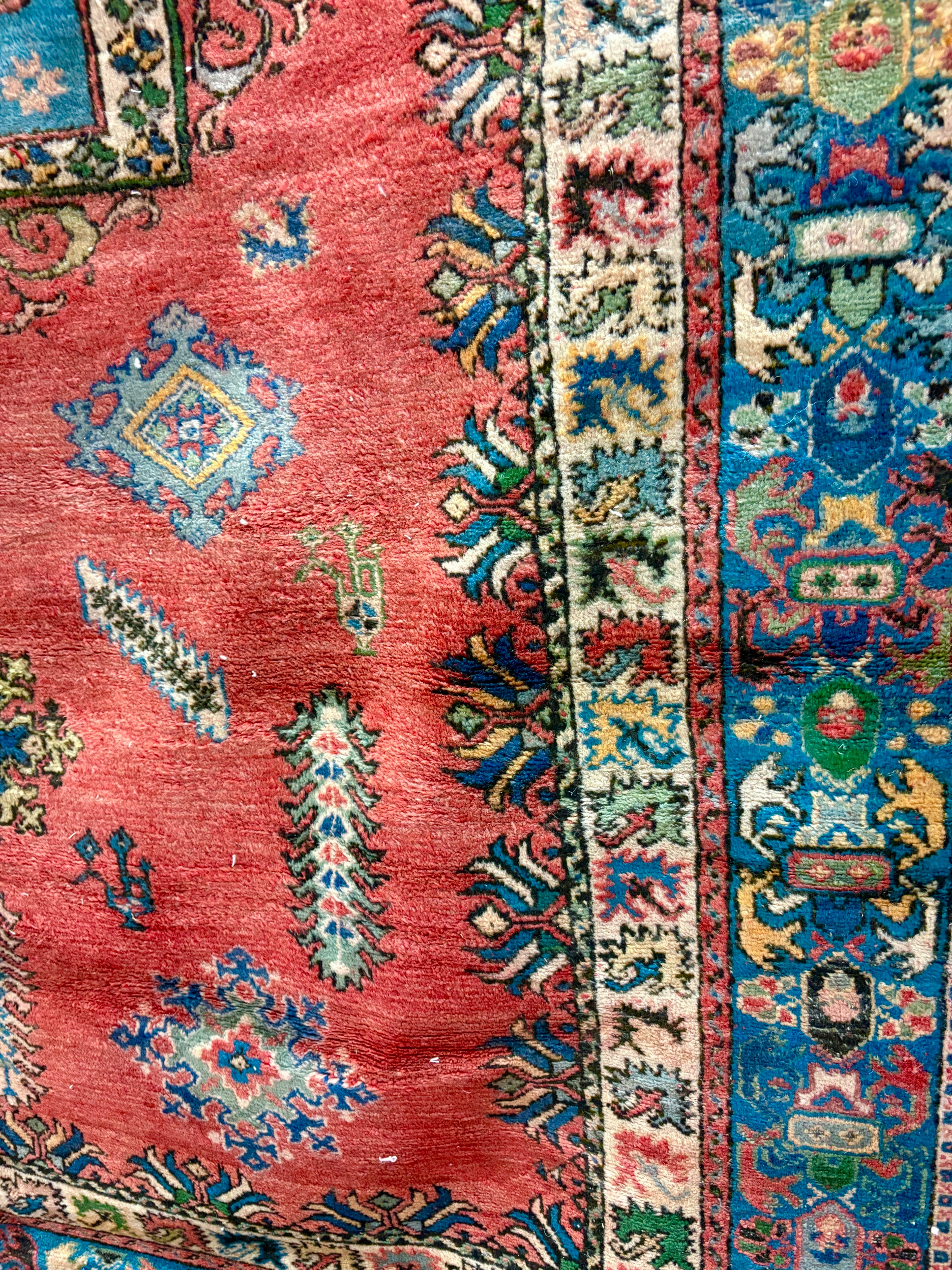 Vintage Red and Blue Rabat Rug