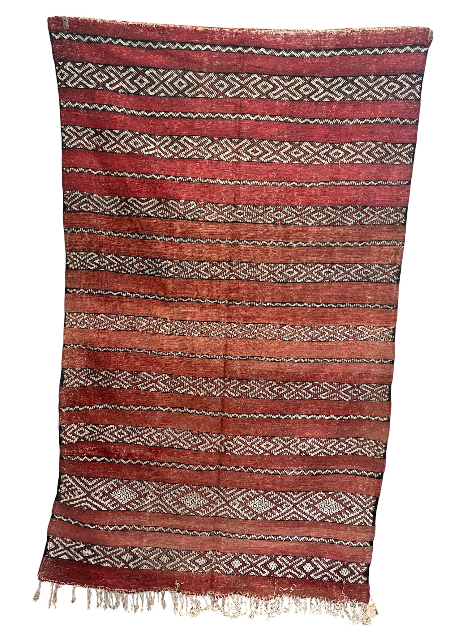 Vintage Zemmour Moroccan Kilim with Red Stripes