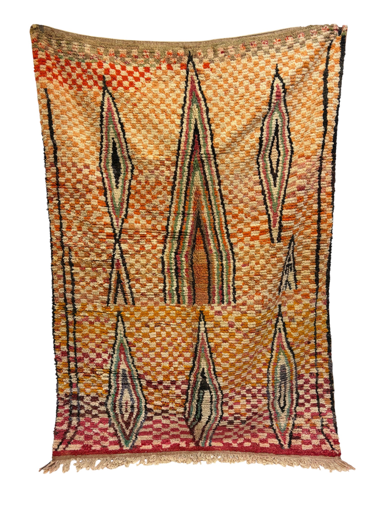 Vintage Boujaad Moroccan Rug in Saffron, Rust, and Berry Wool