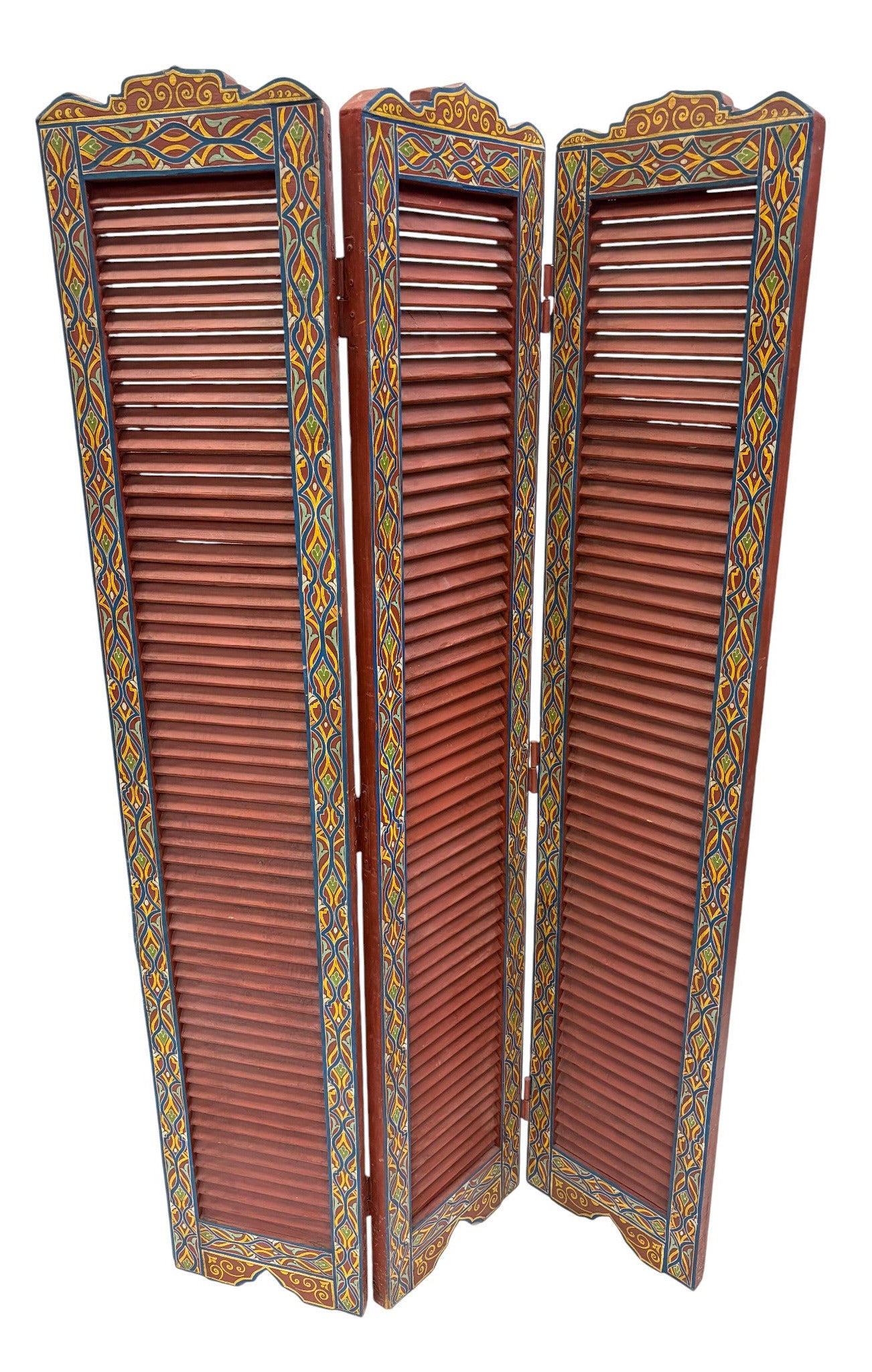 Hand Painted Moroccan Cedar Folding Screen