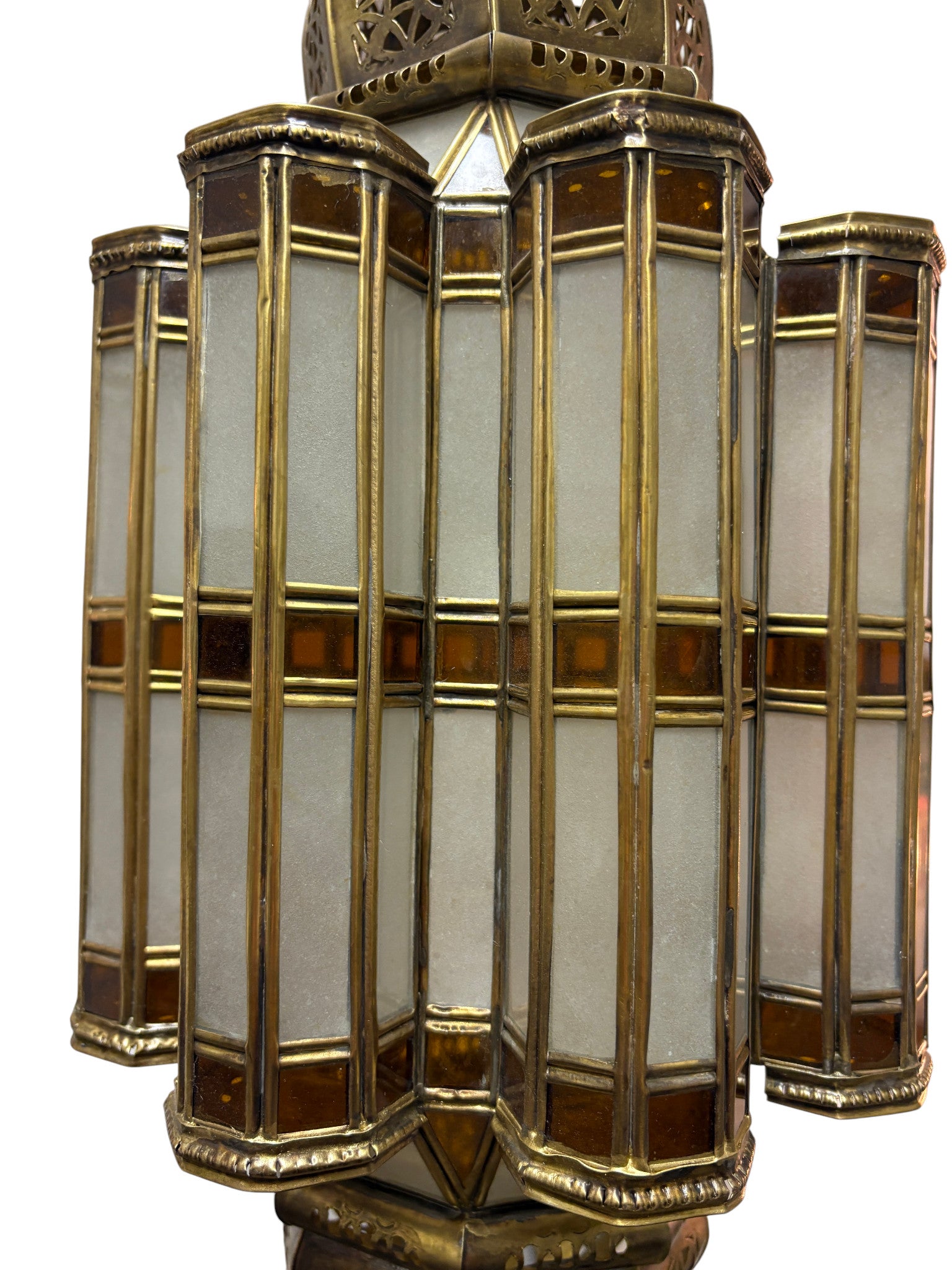 White and Amber Glass Brass Lamp