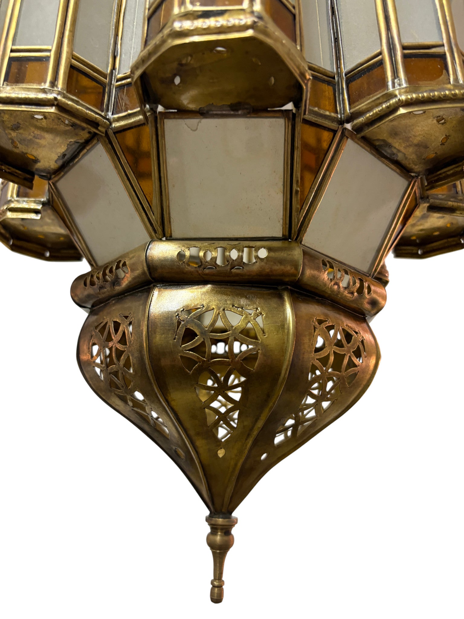 White and Amber Glass Brass Lamp
