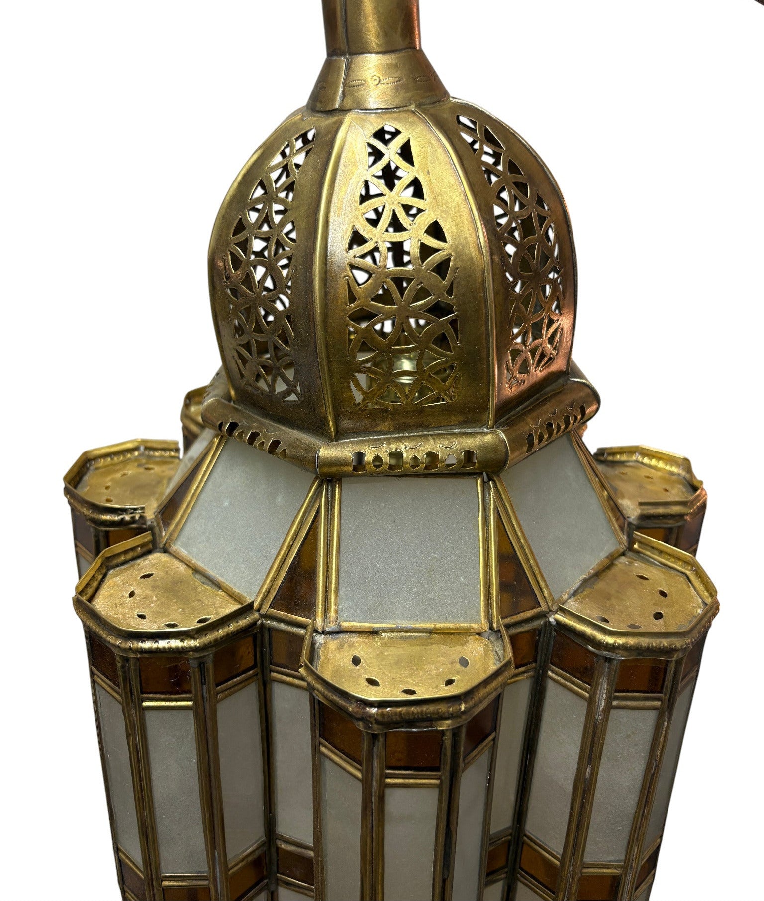 White and Amber Glass Brass Lamp