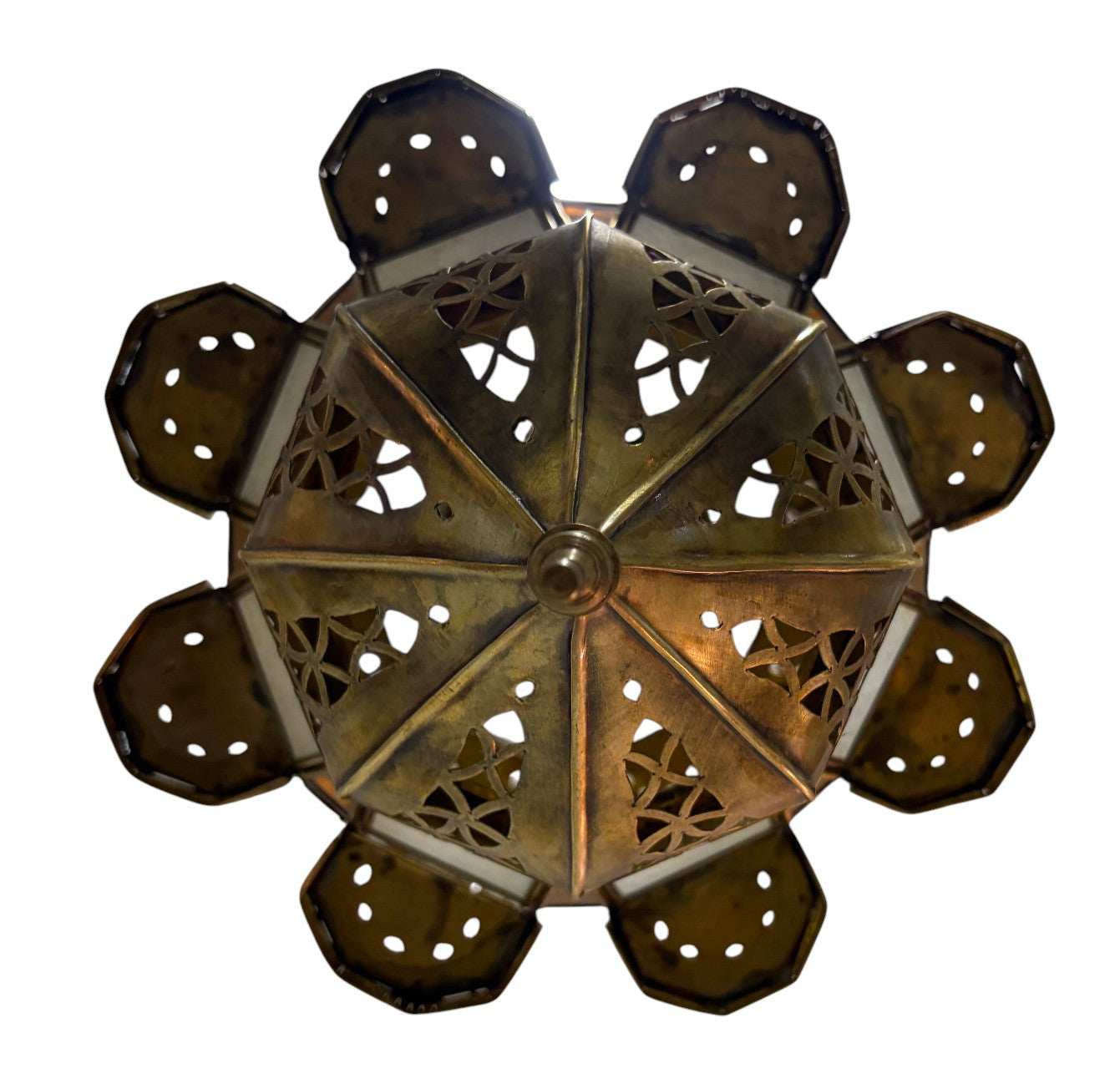 White and Amber Glass Brass Lamp