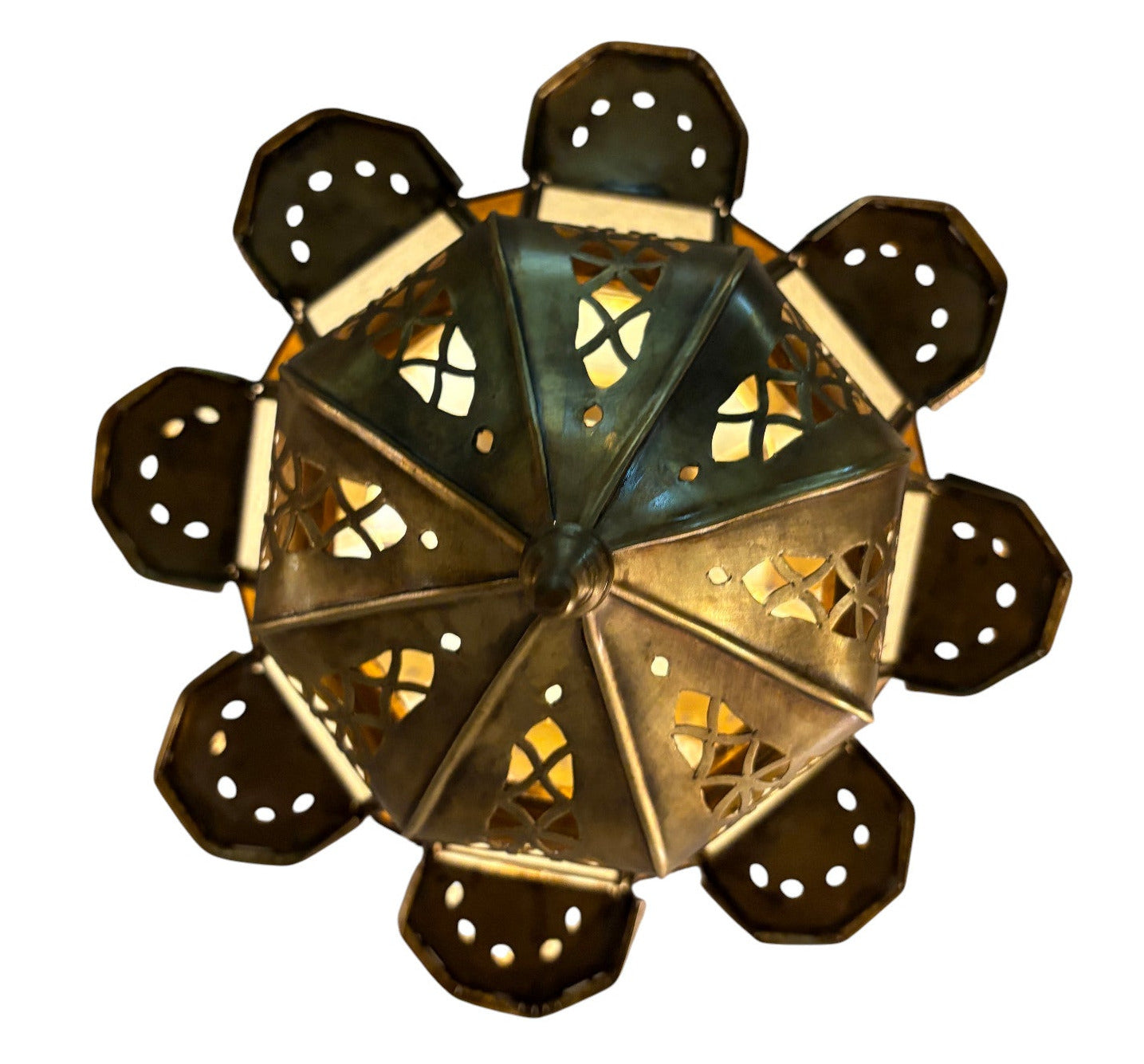 White and Amber Glass Brass Lamp