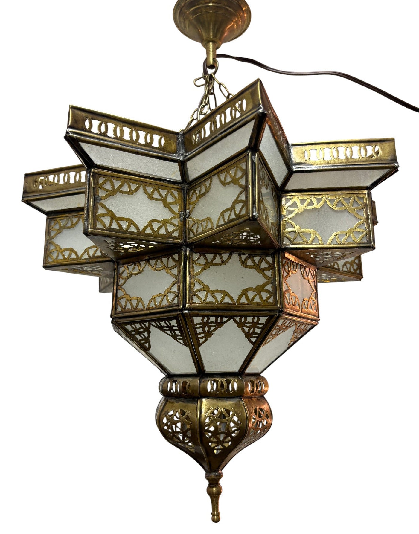 White Glass Star Brass Lamp