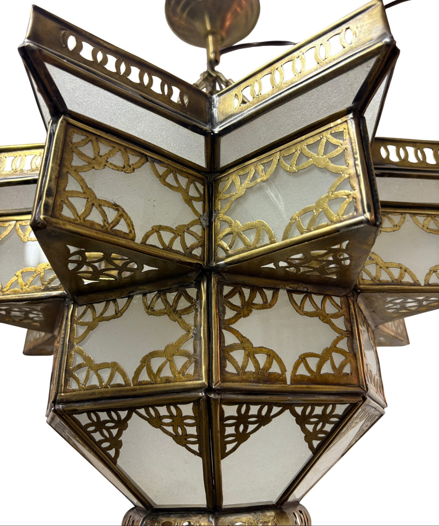 White Glass Star Brass Lamp