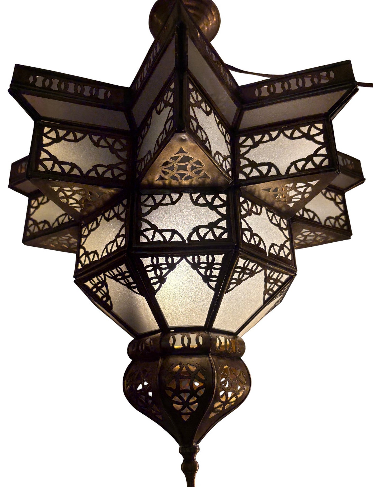 White Glass Star Brass Lamp