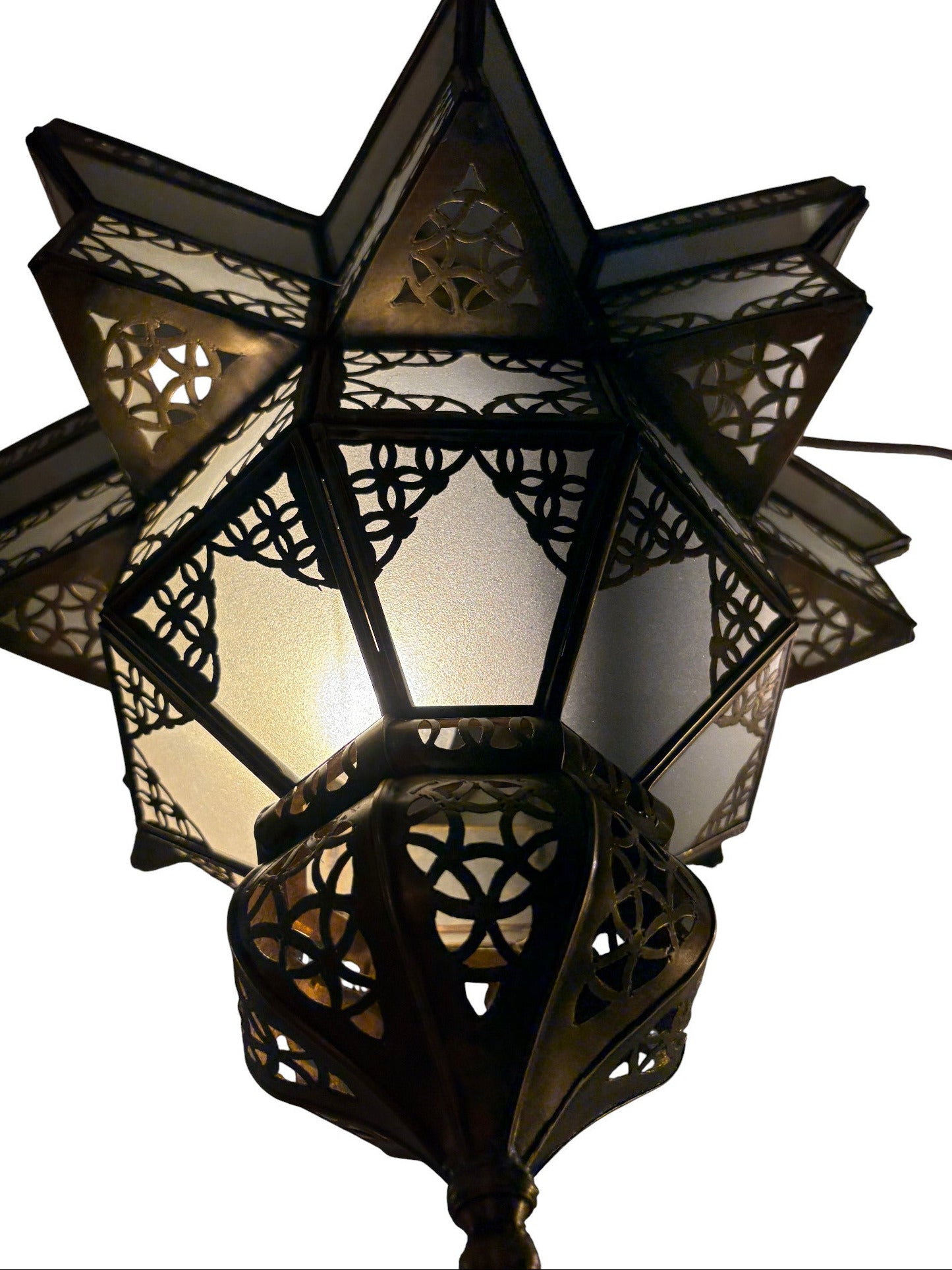 White Glass Star Brass Lamp
