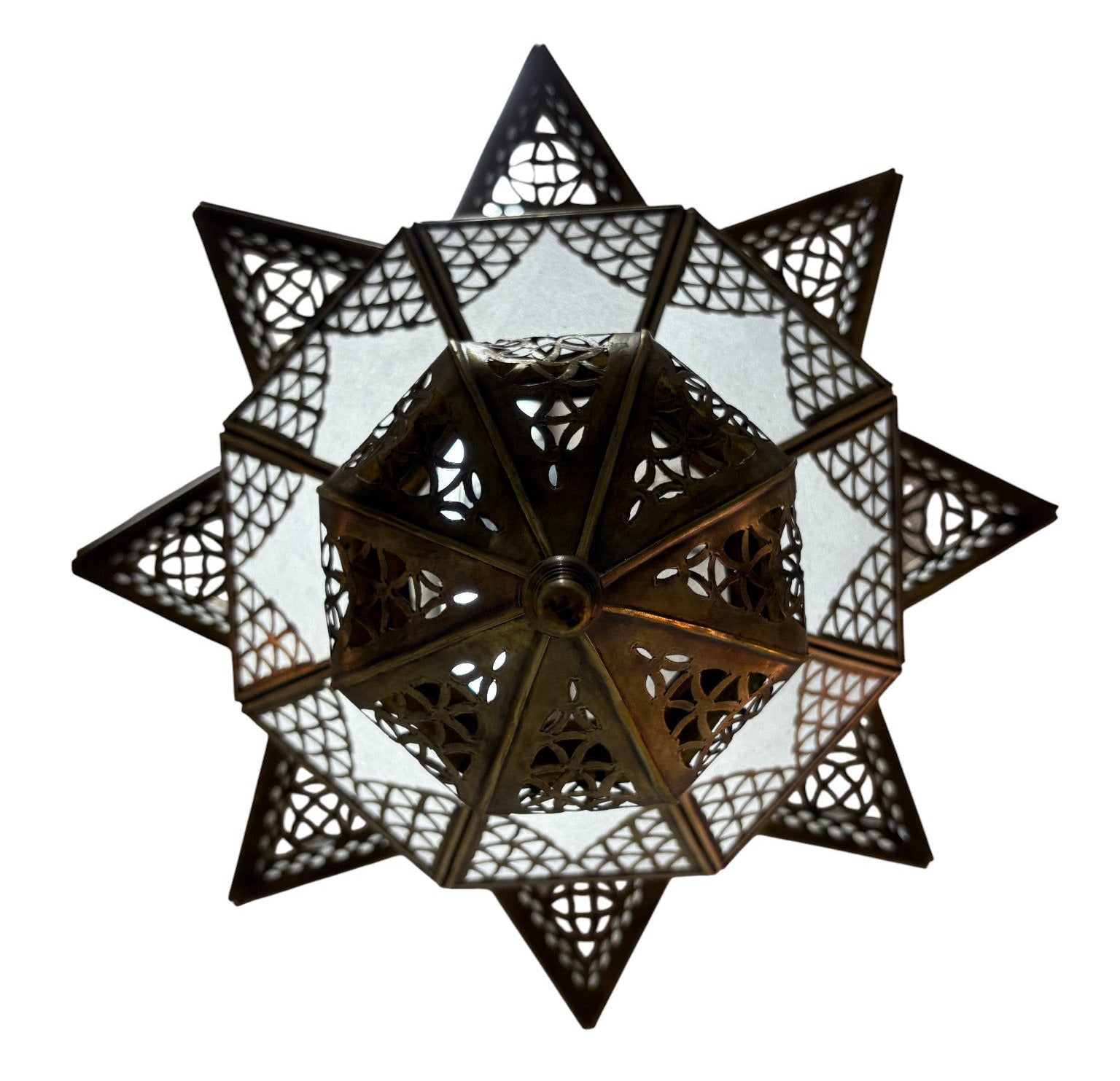 Large White Glass Brass Star Lamp