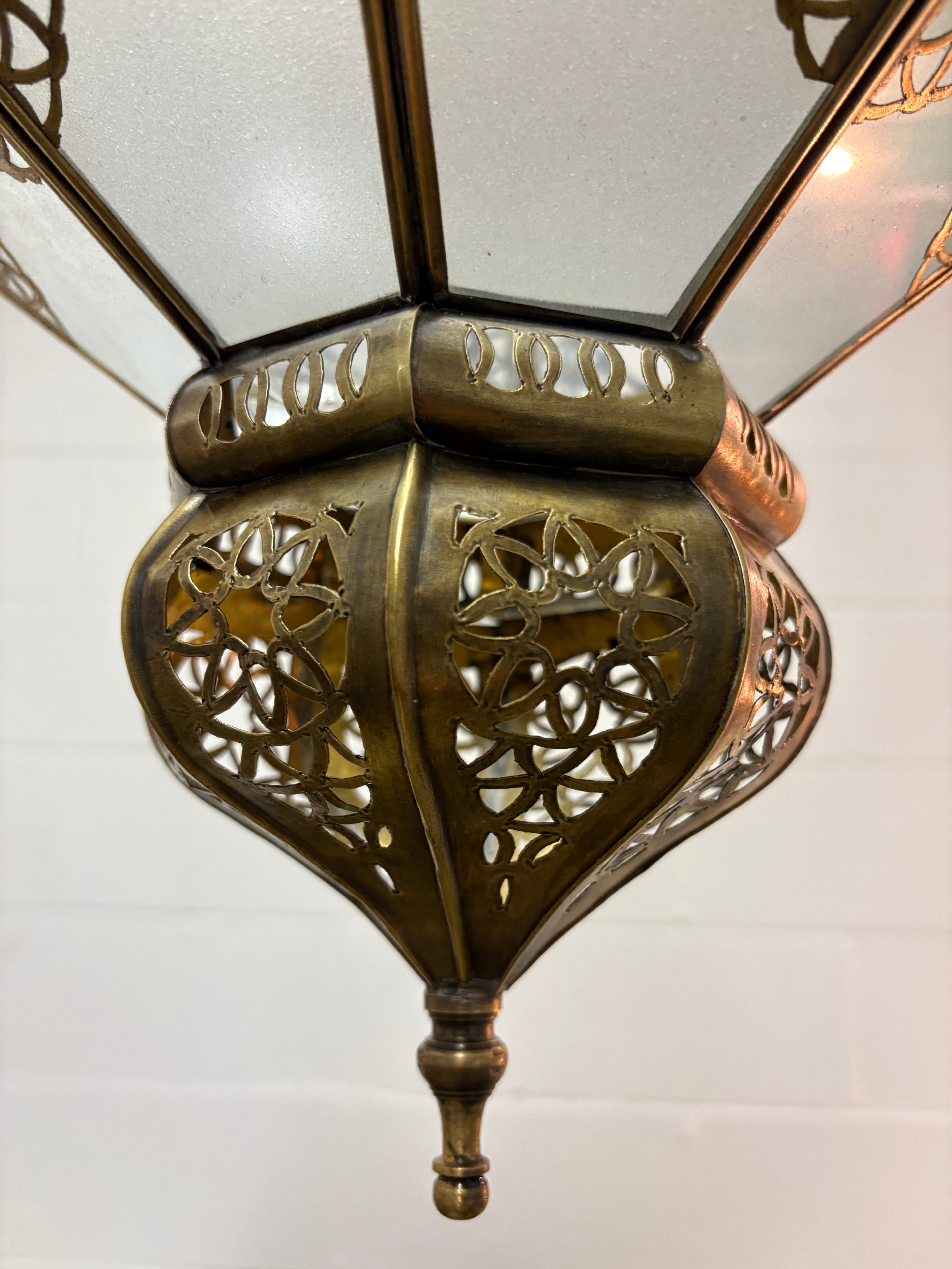 Large White Glass Brass Star Lamp