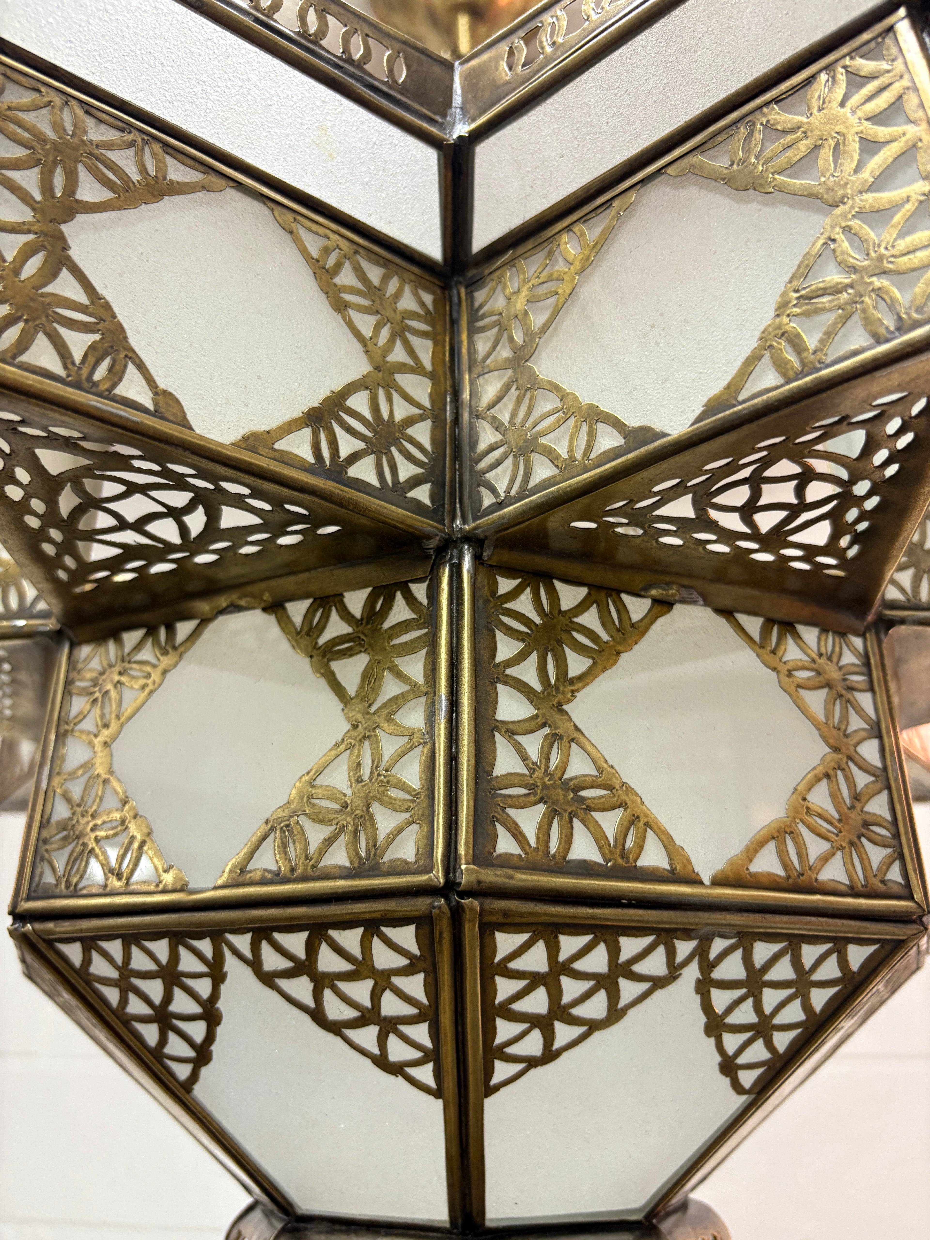 Large White Glass Brass Star Lamp