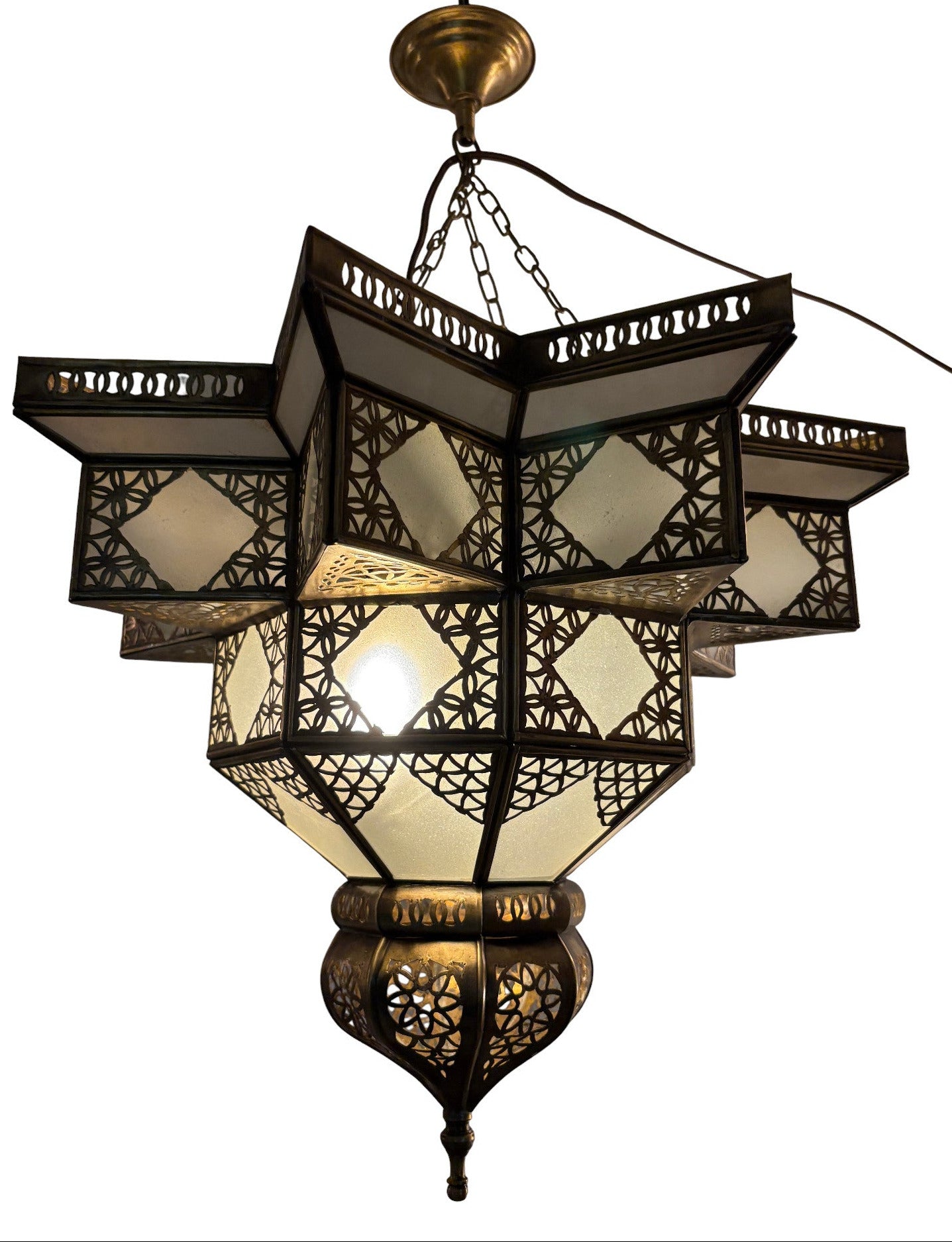 Large White Glass Brass Star Lamp