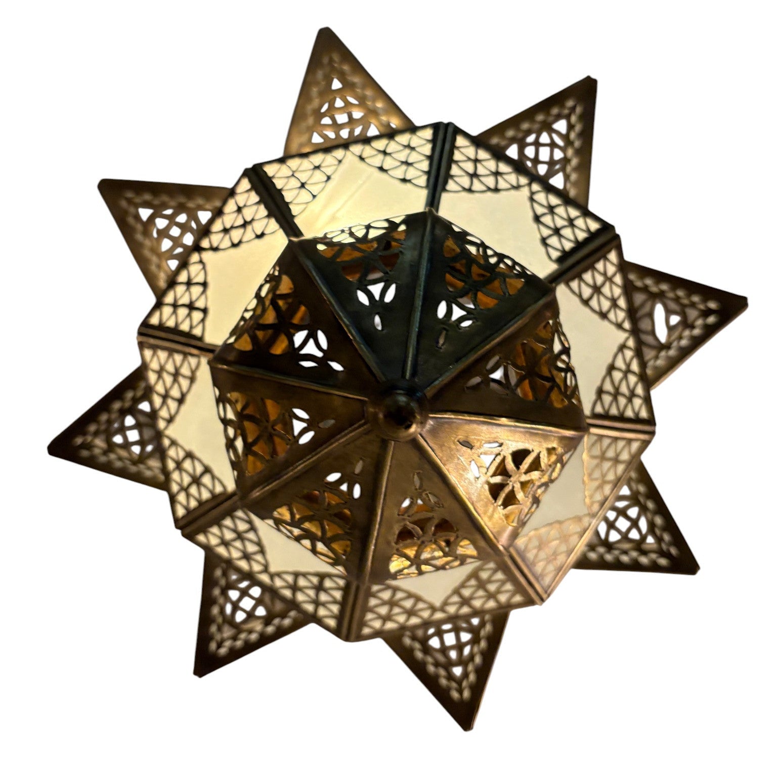 Large White Glass Brass Star Lamp