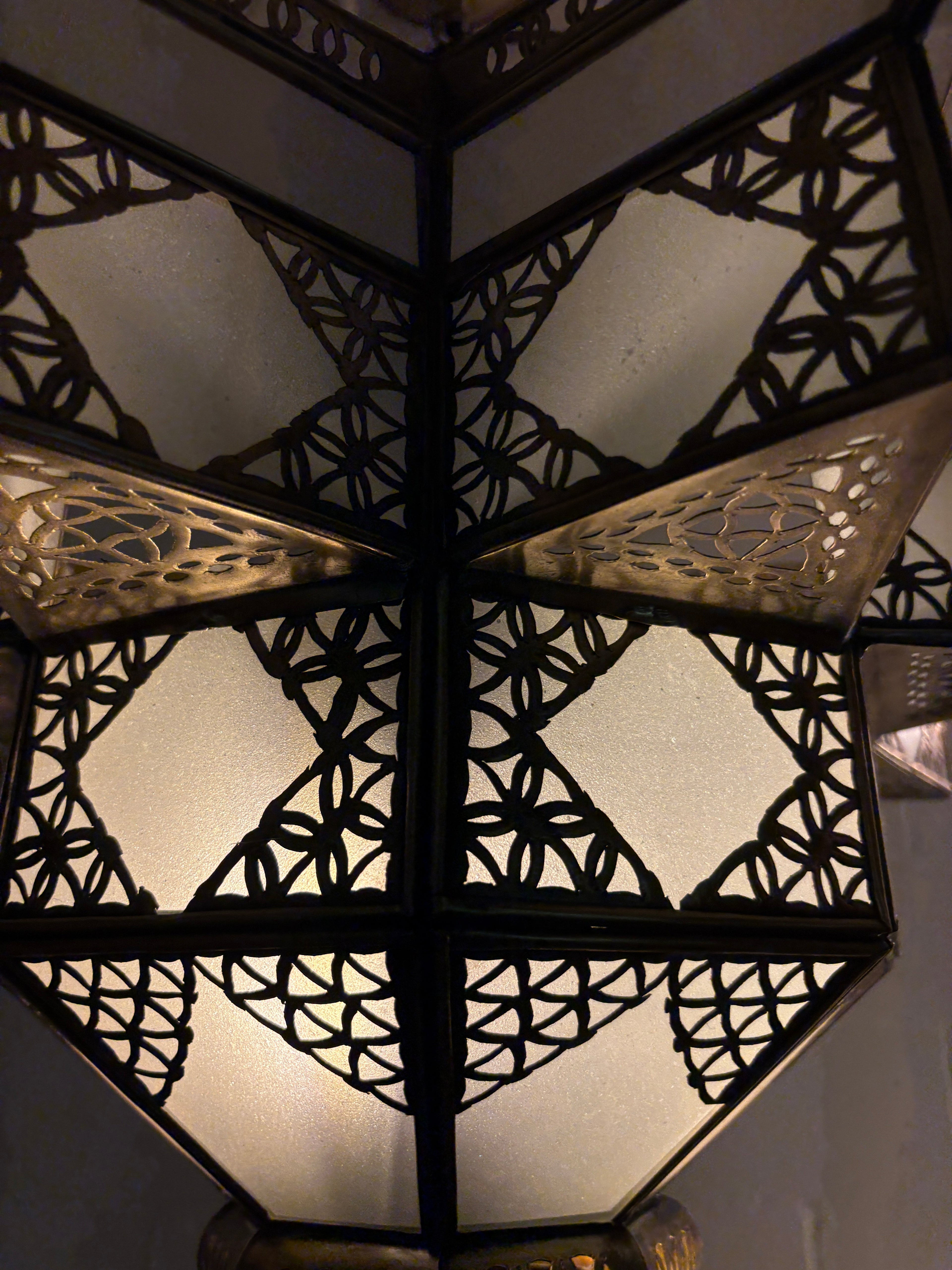 Large White Glass Brass Star Lamp