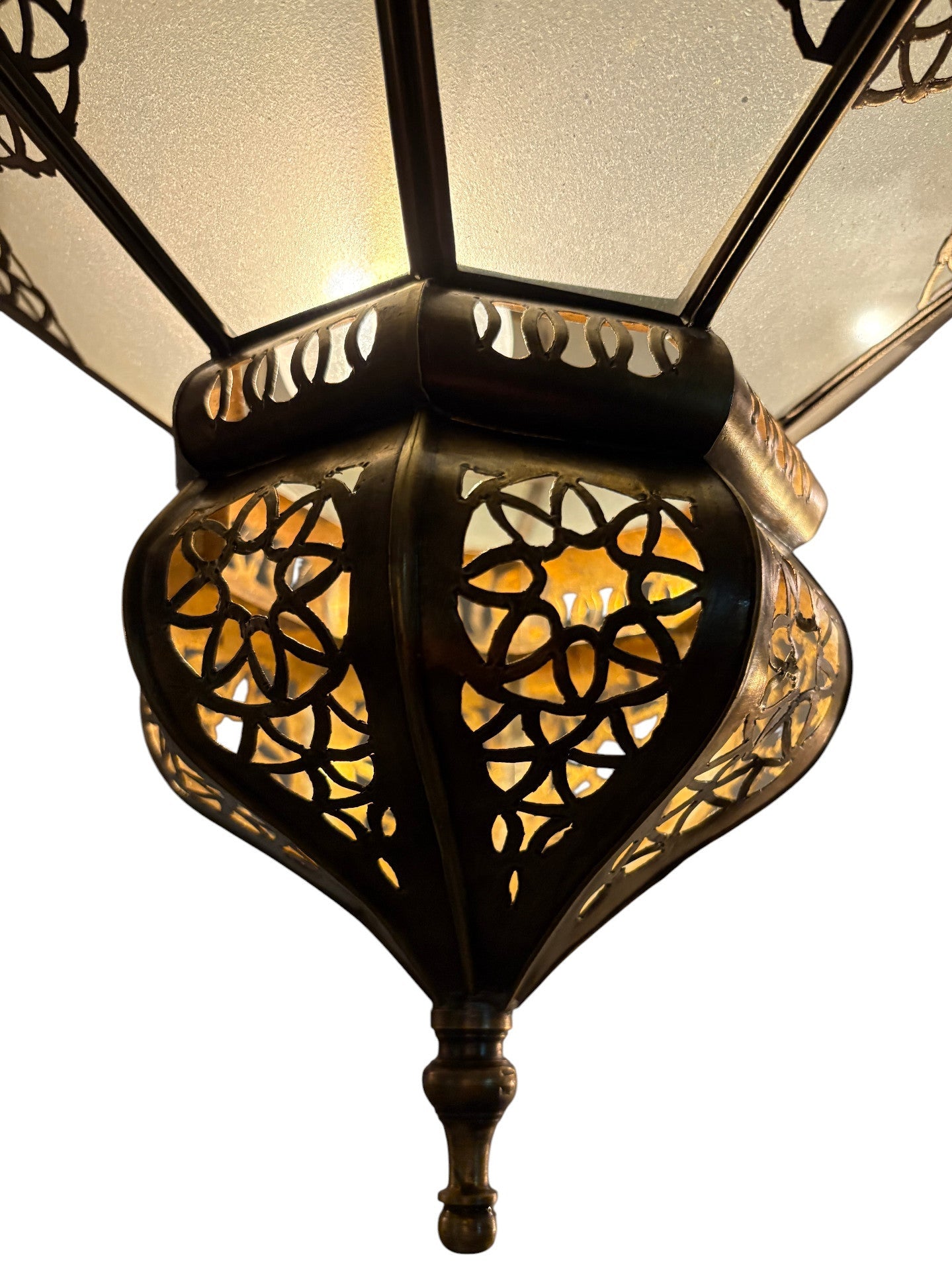 Large White Glass Brass Star Lamp