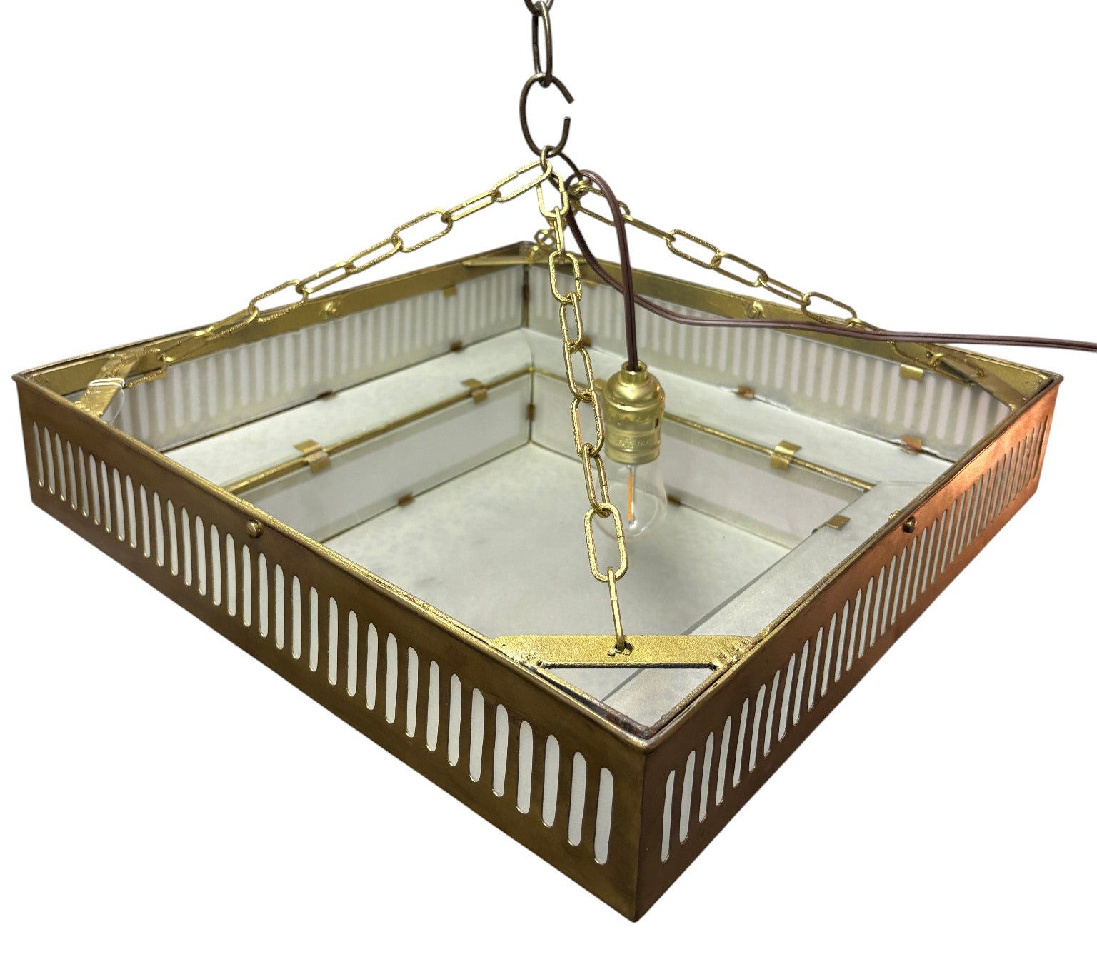 Layered Square White Glass Brass Lamp