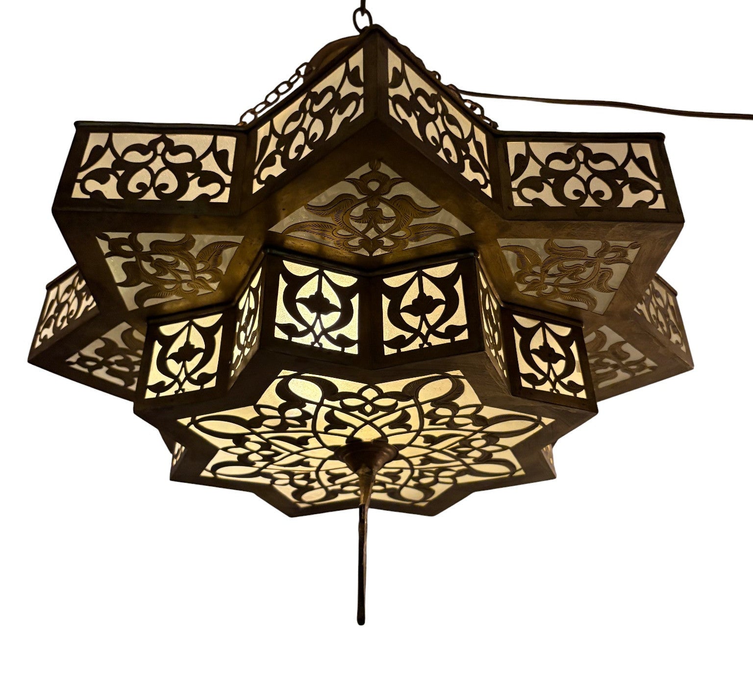 White Glass Brass Star Lamp