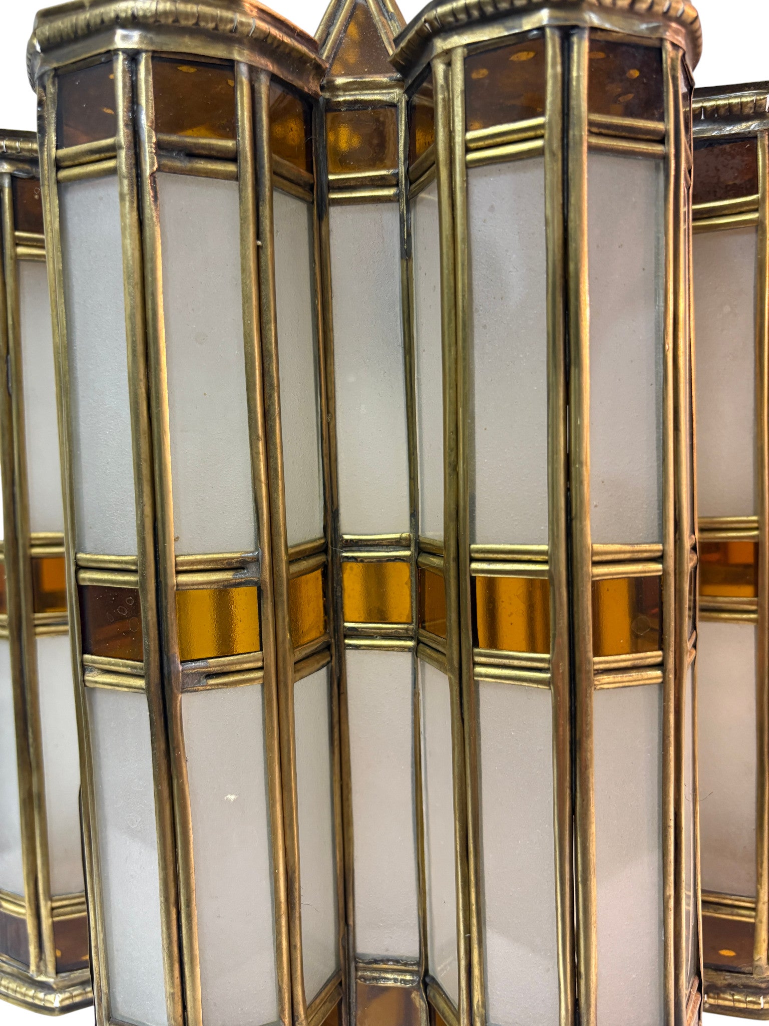 Large Amber and White Glass Brass Lantern