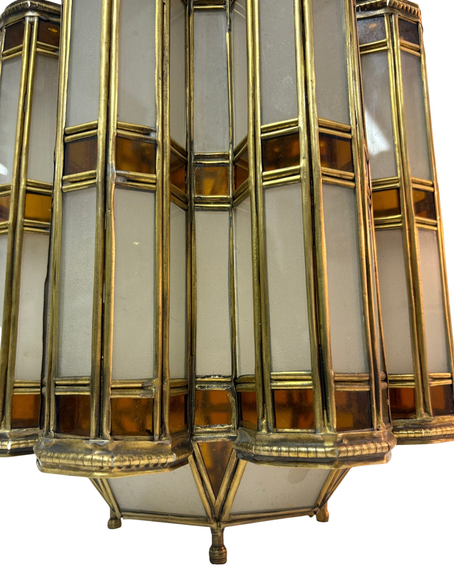 Large Amber and White Glass Brass Lantern