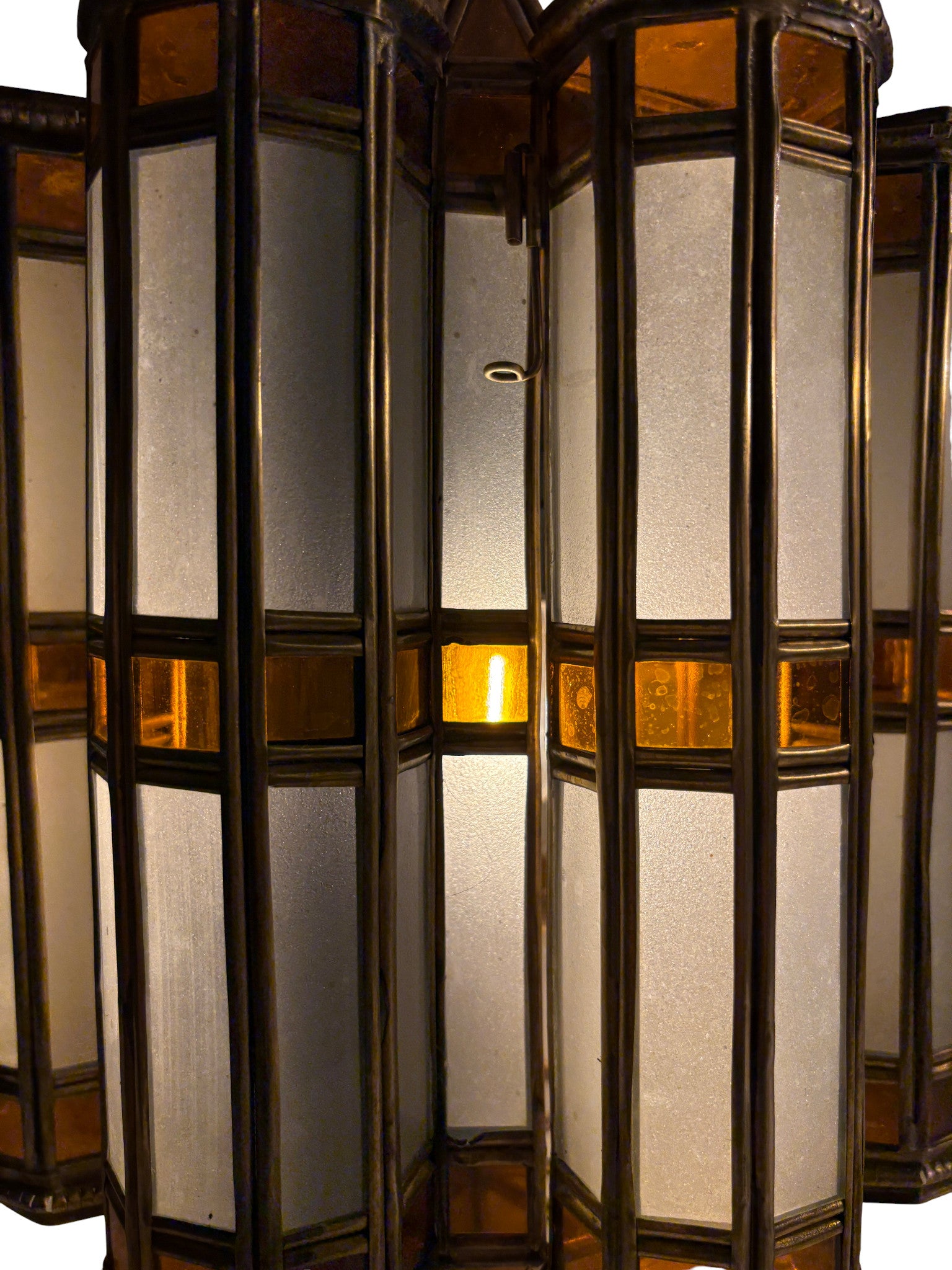 Large Amber and White Glass Brass Lantern