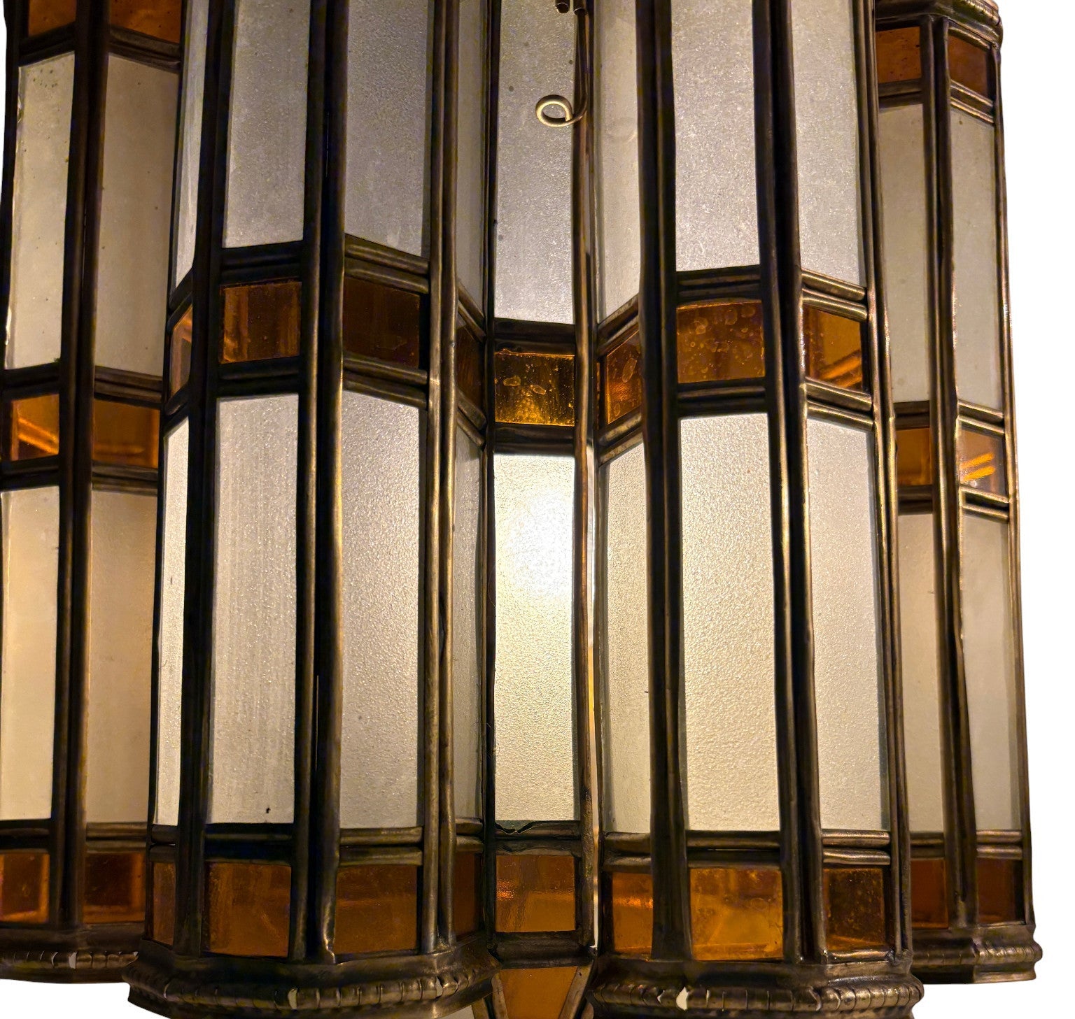 Large Amber and White Glass Brass Lantern