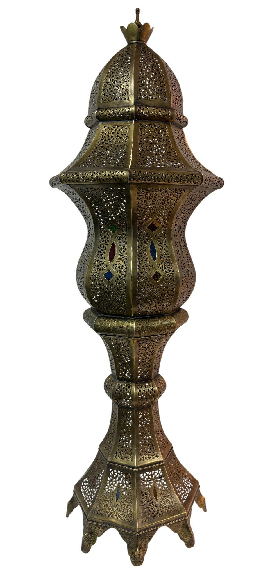 Tall Intricate Filigree Standing Brass Lantern