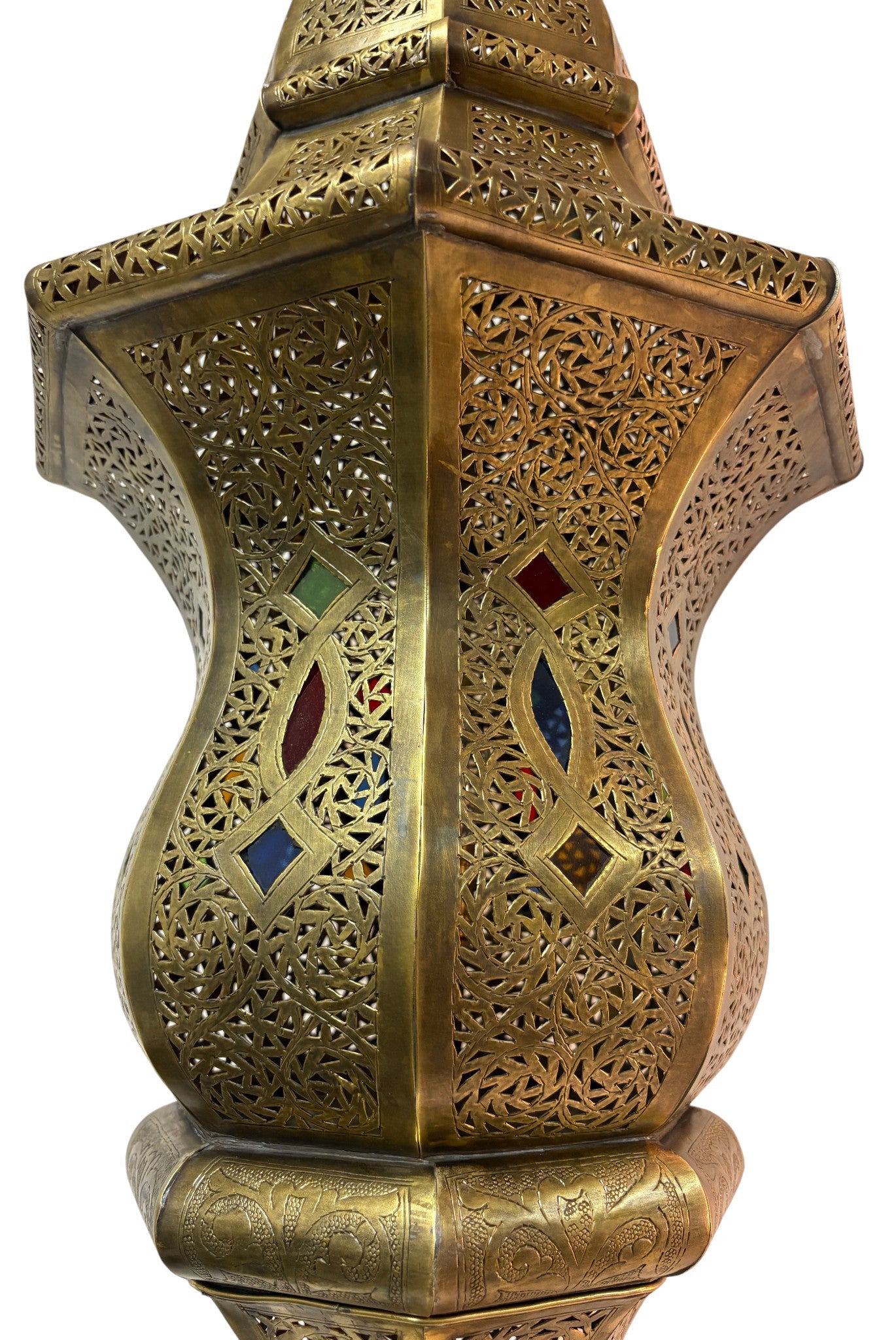 Tall Intricate Filigree Standing Brass Lantern