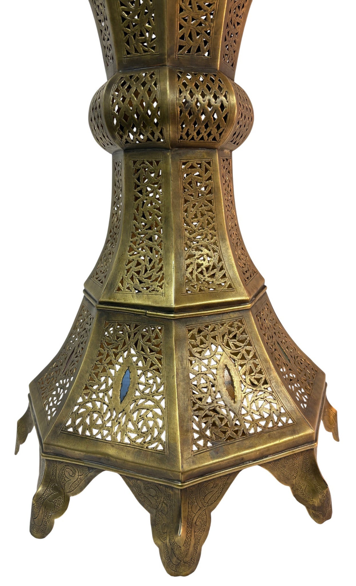 Tall Intricate Filigree Standing Brass Lantern