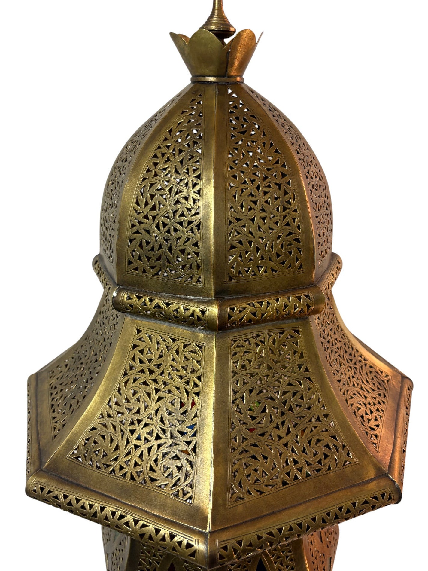 Tall Intricate Filigree Standing Brass Lantern