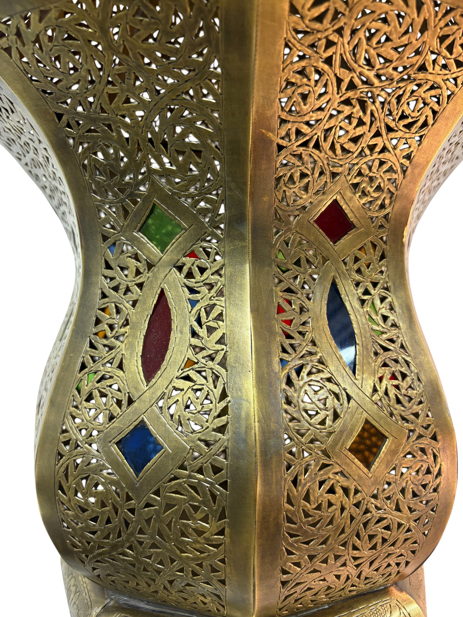 Tall Intricate Filigree Standing Brass Lantern