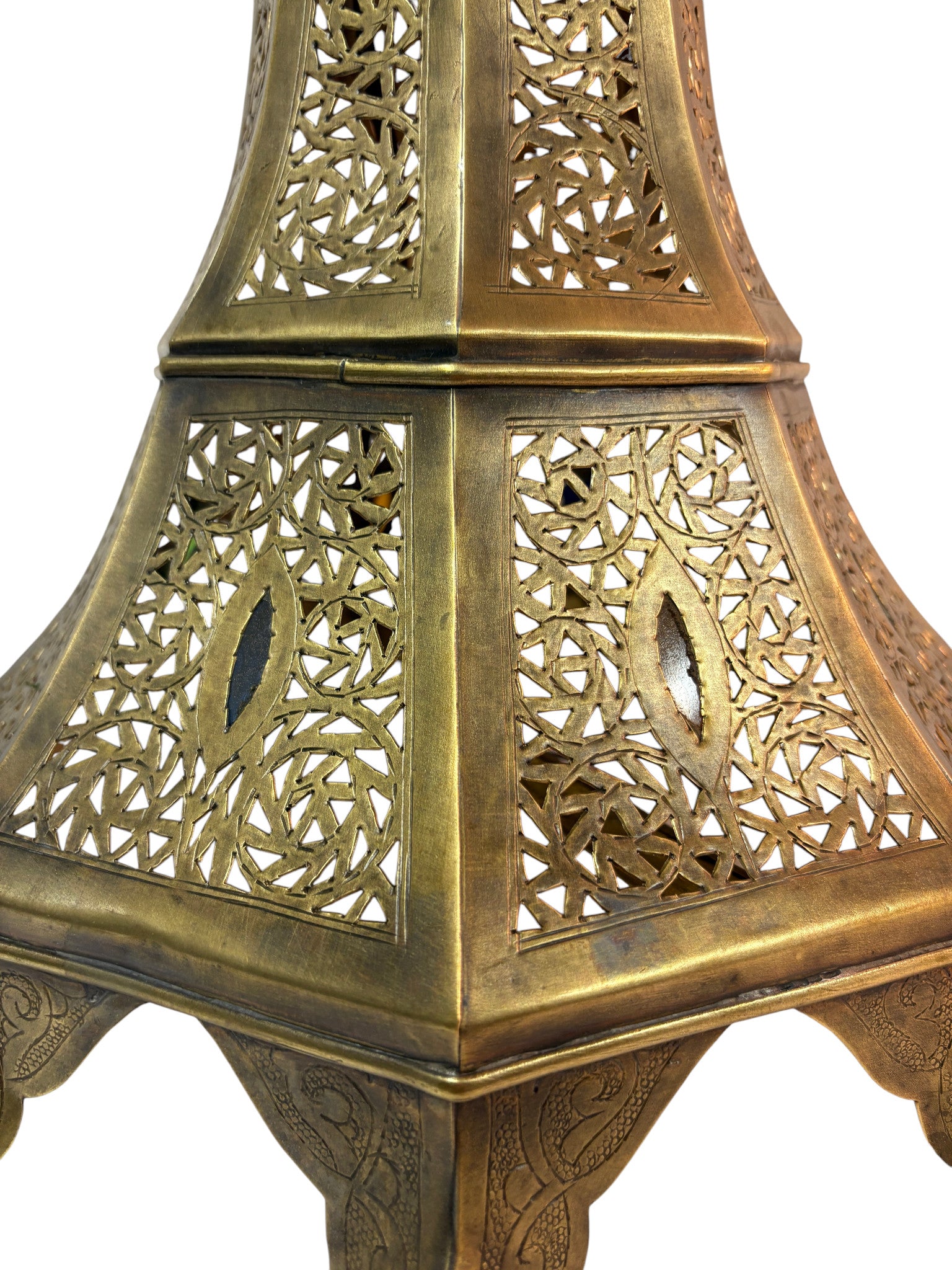 Tall Intricate Filigree Standing Brass Lantern
