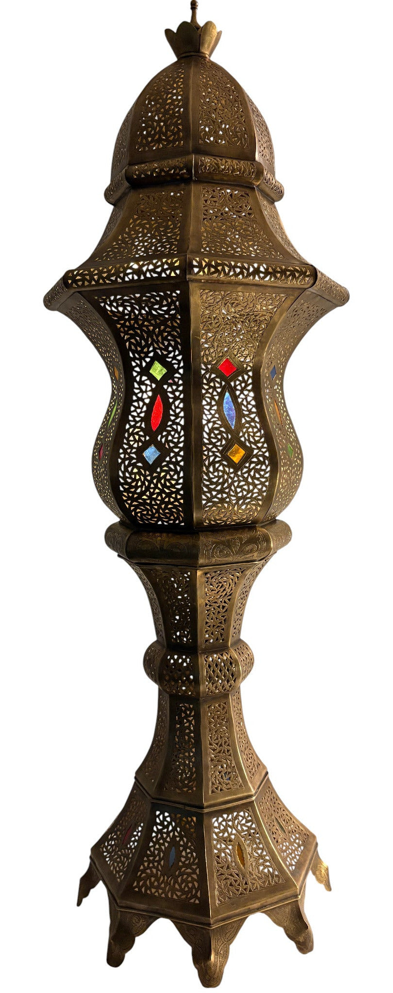 Tall Intricate Filigree Standing Brass Lantern