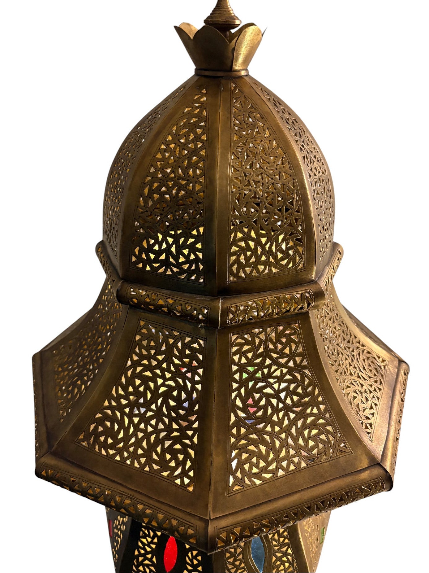 Tall Intricate Filigree Standing Brass Lantern
