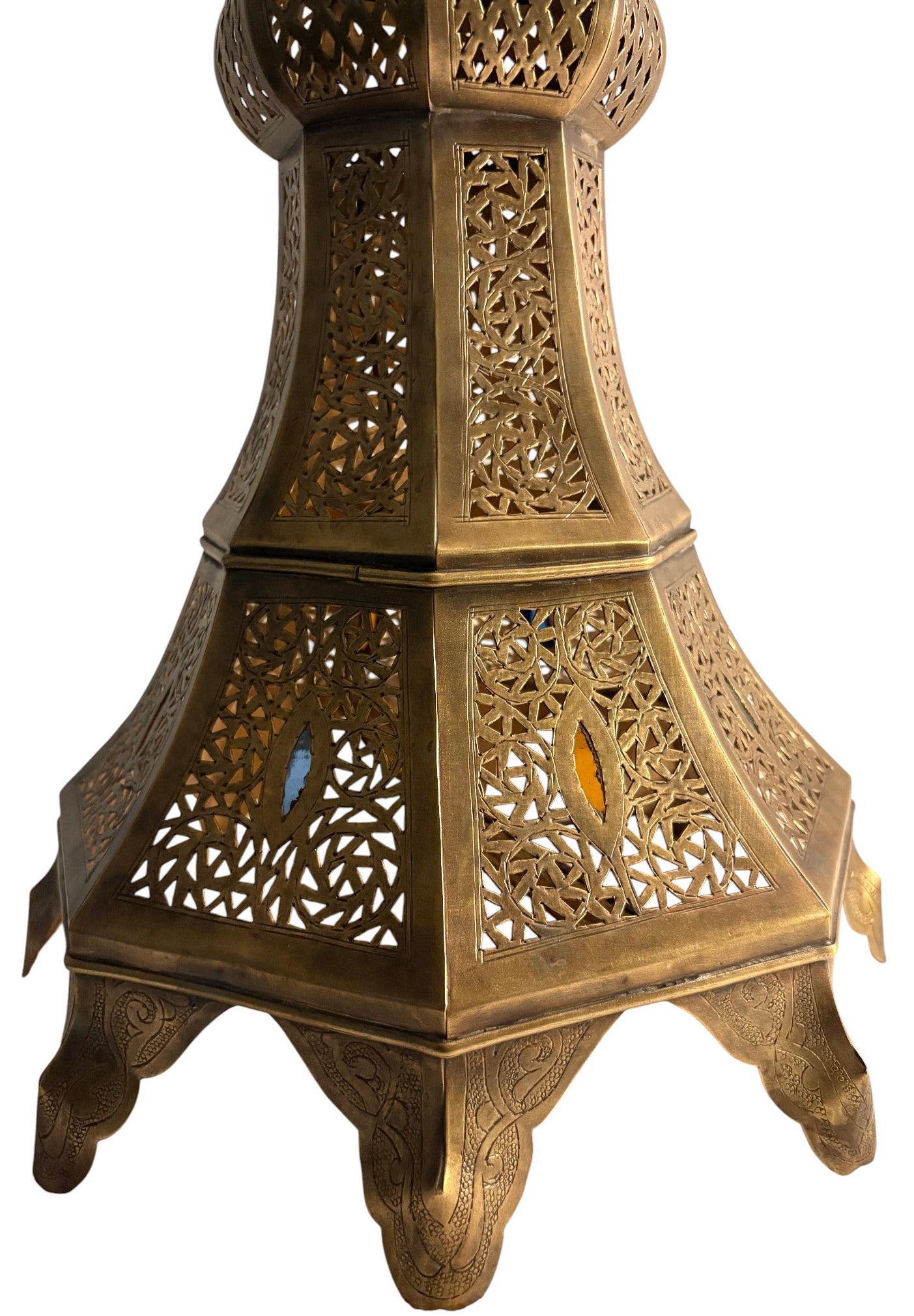 Tall Intricate Filigree Standing Brass Lantern
